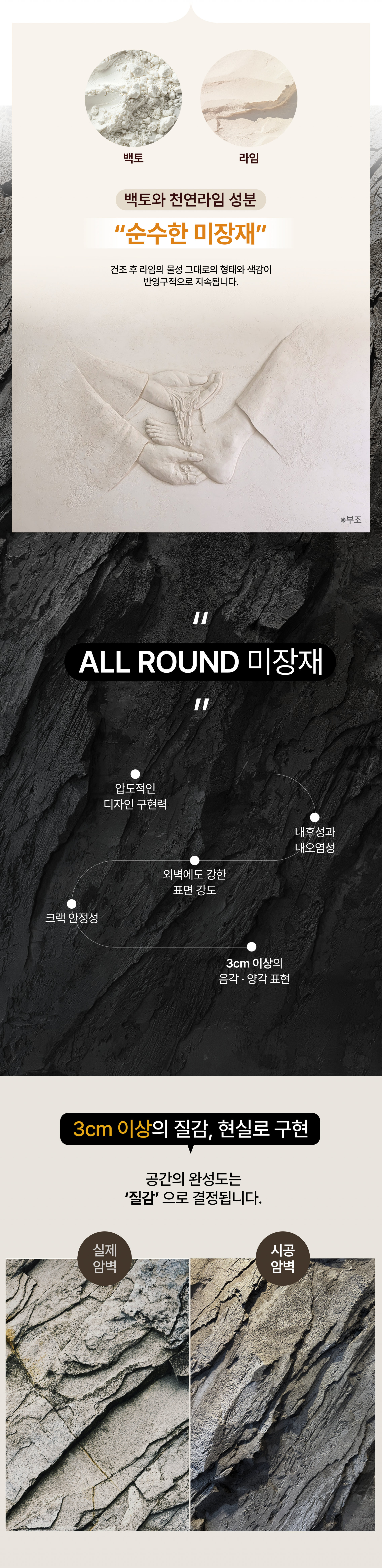 실제암석, 보나토 암석미장 비교 및 특징