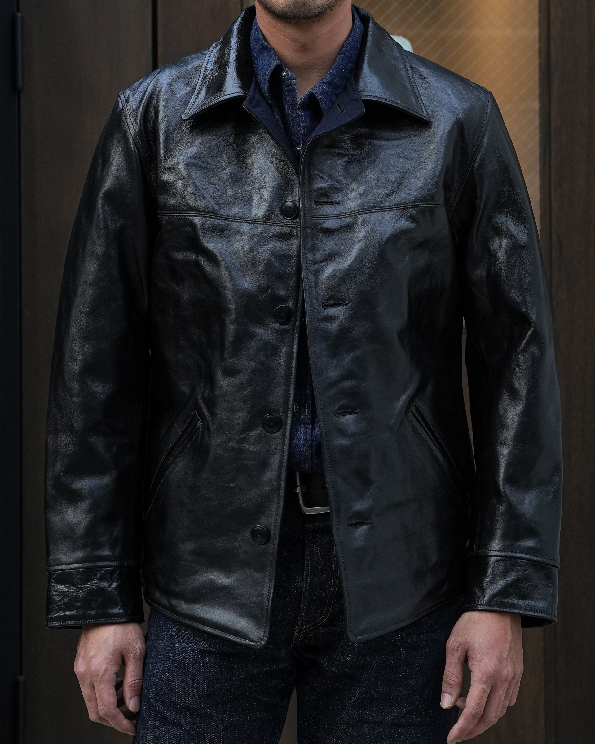 [ RCL-10065 ] 40's Horsehide Car Coat 'Spider' [Black]