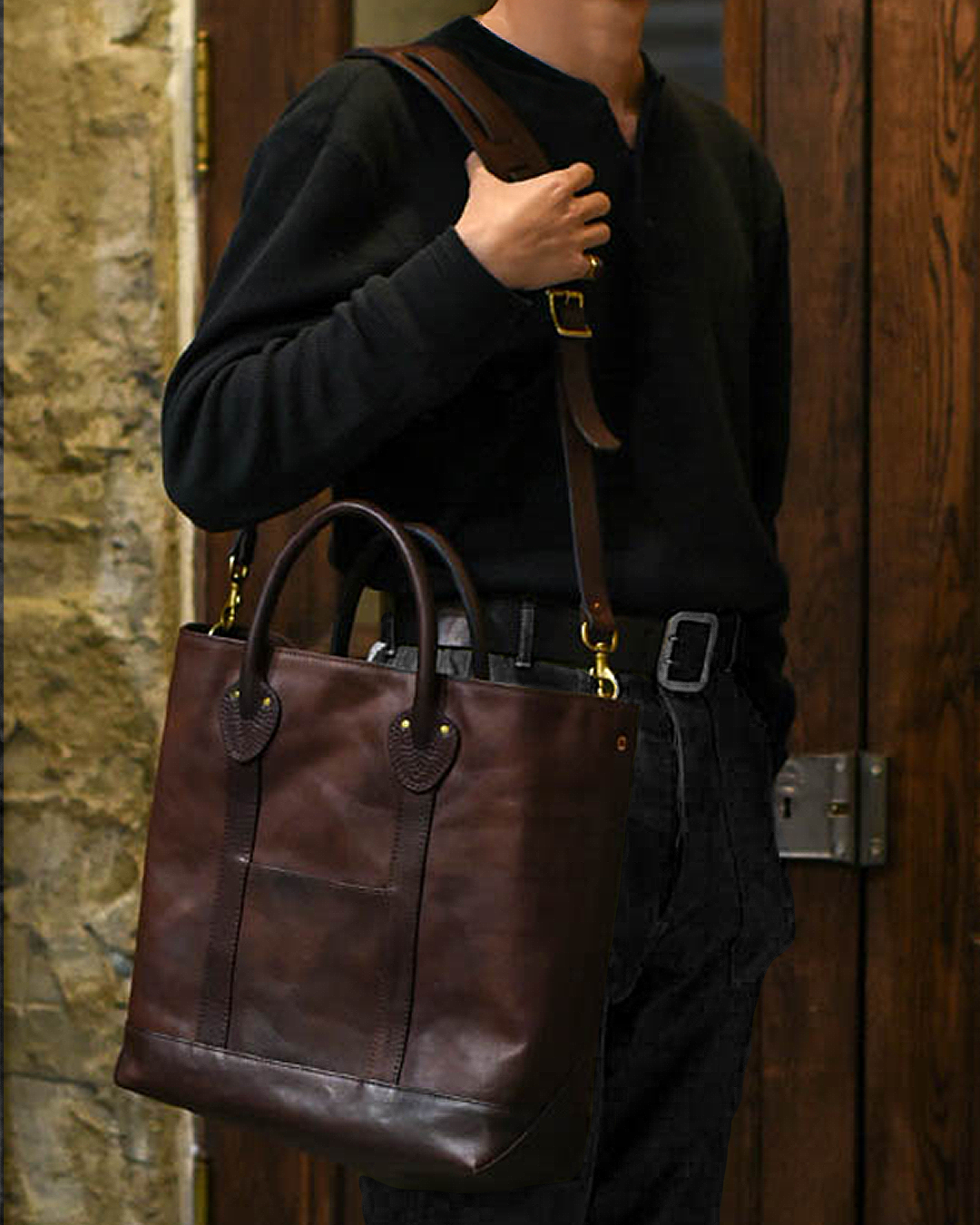 Leather Boat Tote Bag [Brown]
