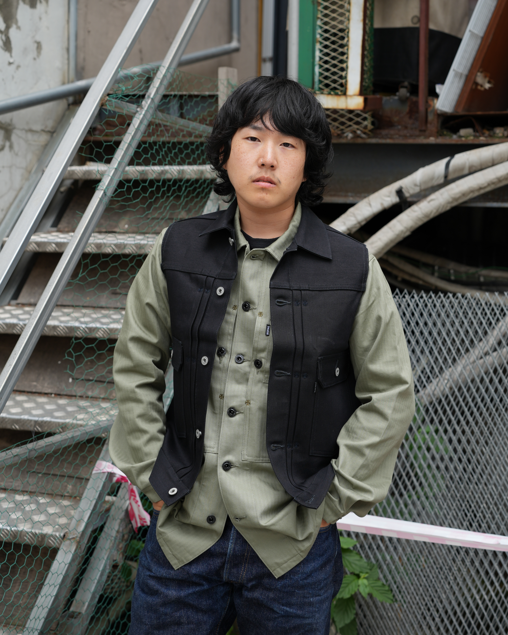 [ RKK - 516 ] Cross Denim Vest 6th [Black]