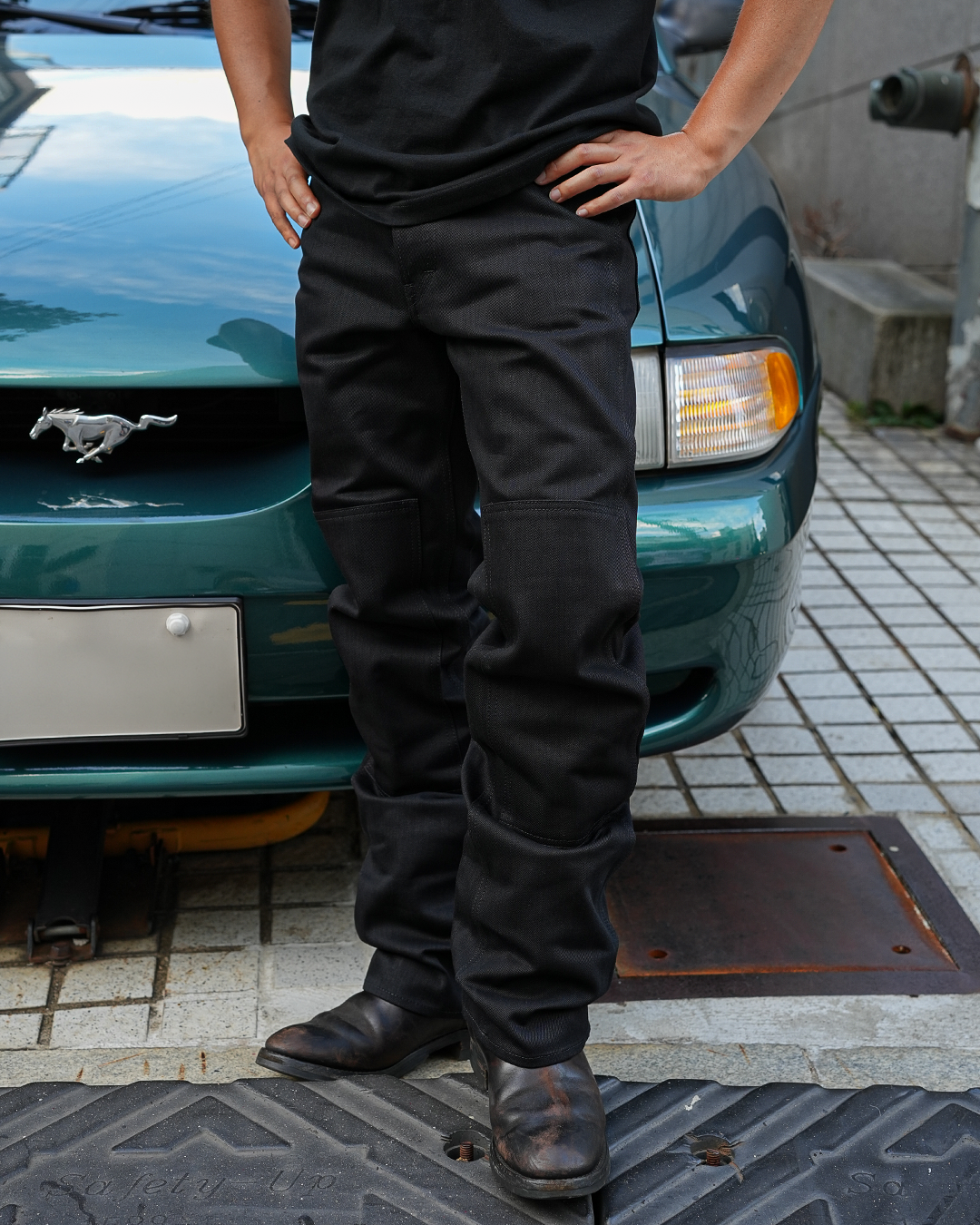 [ RKK-517 ] Double Knee LA Denim Pants [Black]