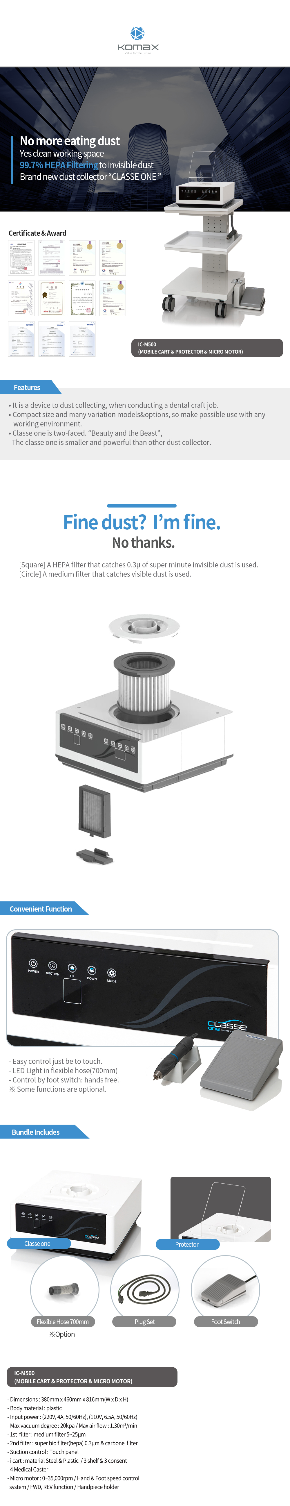 ic-M500 Mobile dental lab dust collector