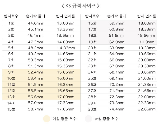 ks 표준 반지 사이즈 : notice