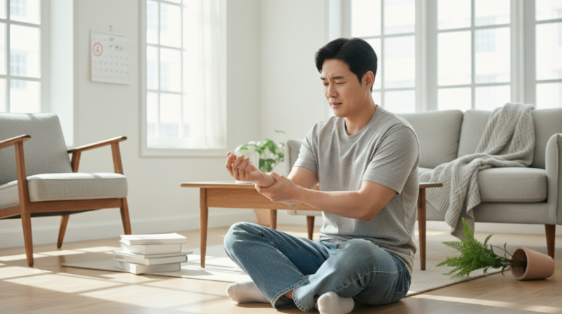 무거운 물건을 손목만으로 들어 올리는 동작