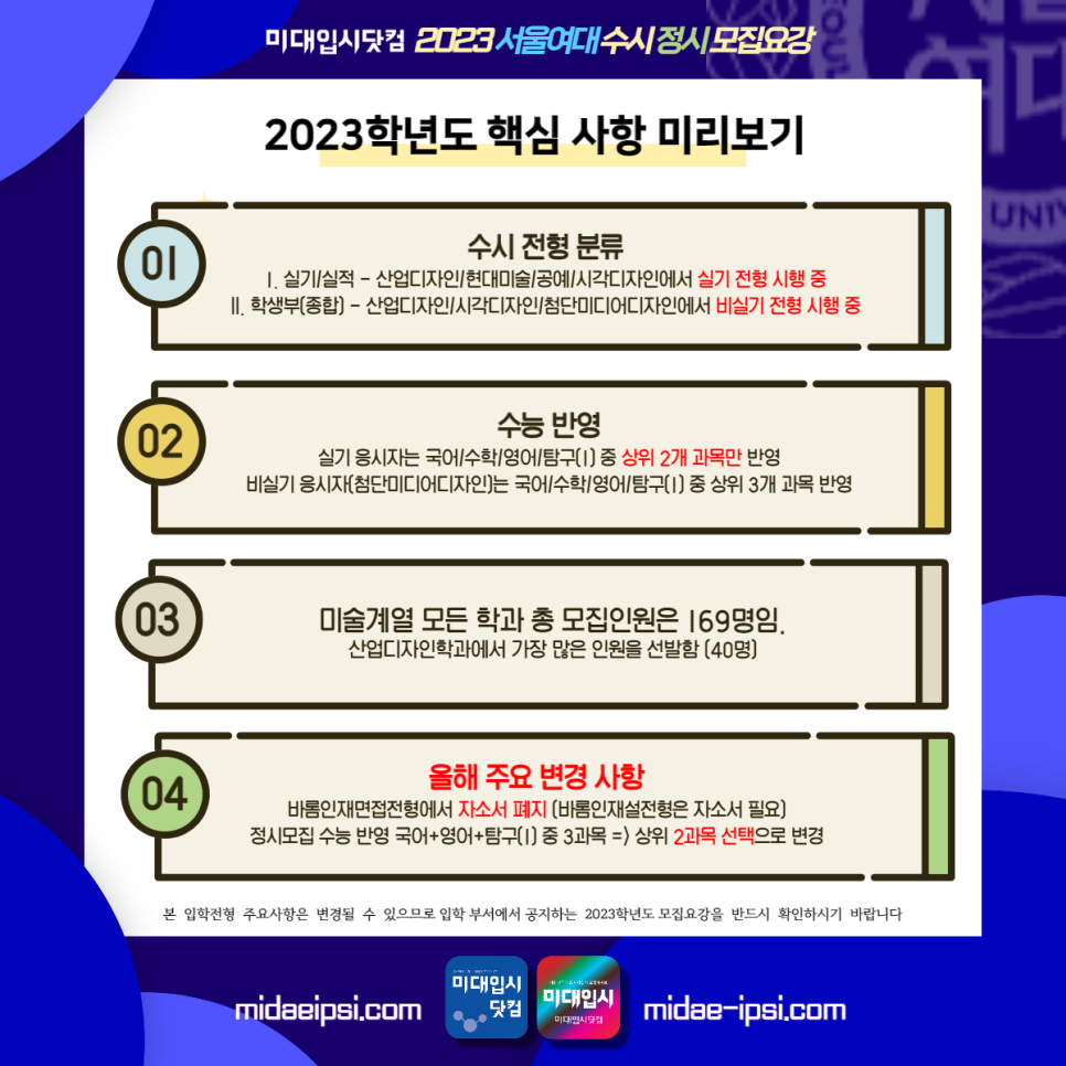 2023 서울여대 미대 수시 정시 모집요강 수능 실기주제 -서울여자대학교 미대입시정보 : 미대입시 입시미술 설명회 컨설팅 2023 서울여대 미대 수시 정시 모집요강 수능 실기주제 -서울여자대학교 미대입시정보 : 미대입시 입시미술 설명회 컨설팅
