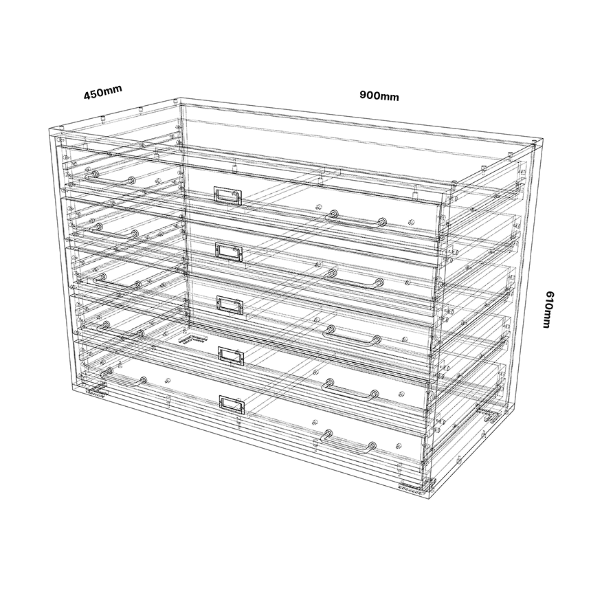 지류함 Type 2 상세 사이즈 도면, W 900 x D 450 x H 610mm