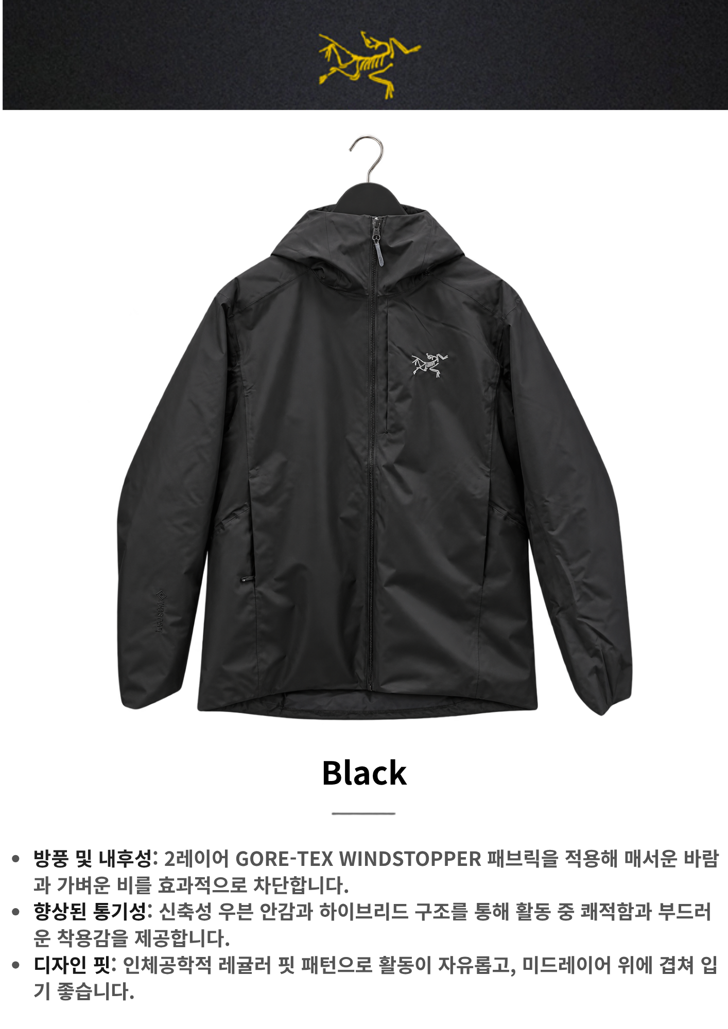 아크테릭스 솔라노 후디 블랙