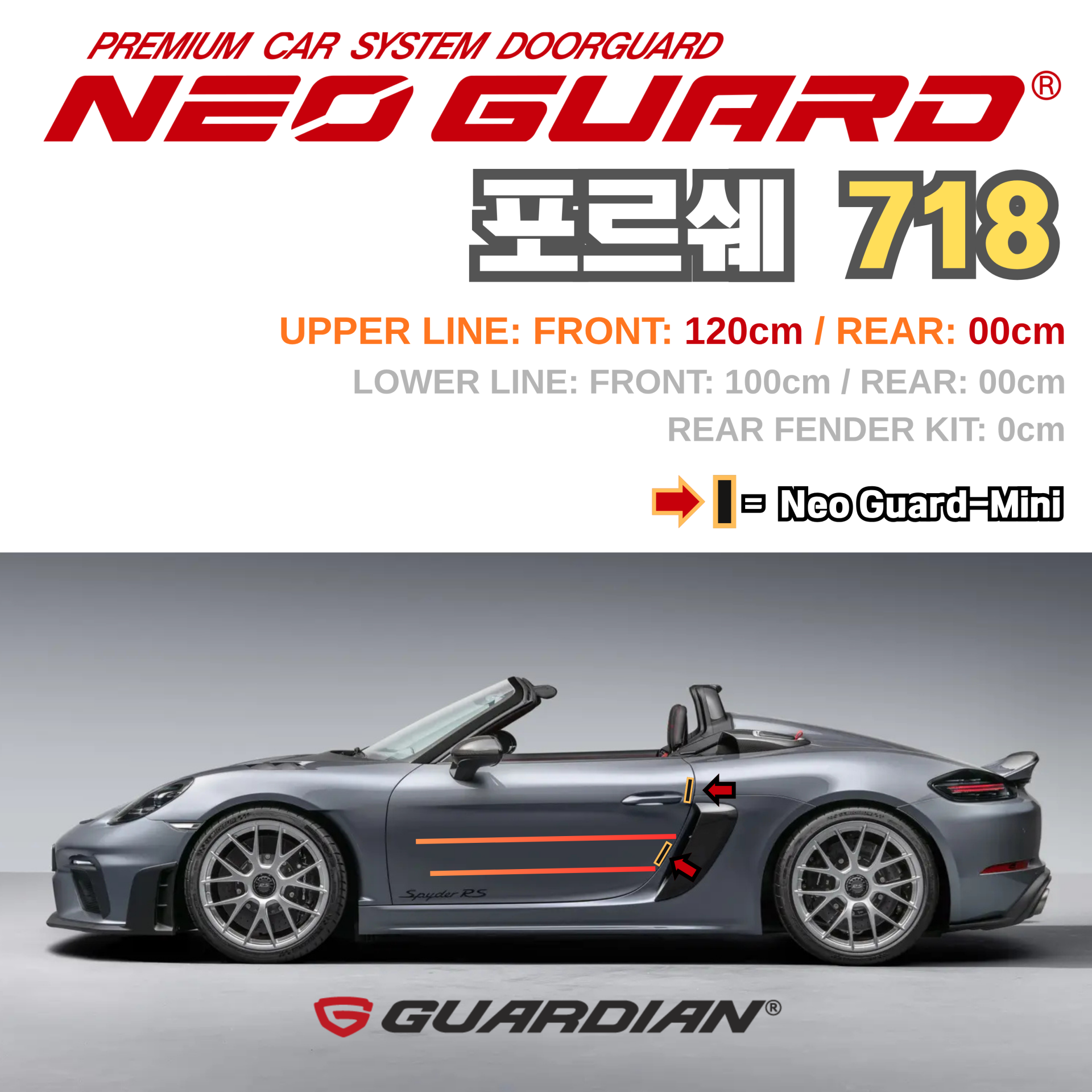 (좌/우 한 대분 세트) 포르쉐 718전용 차량용 도어가드 문콕방지가드 네오가드