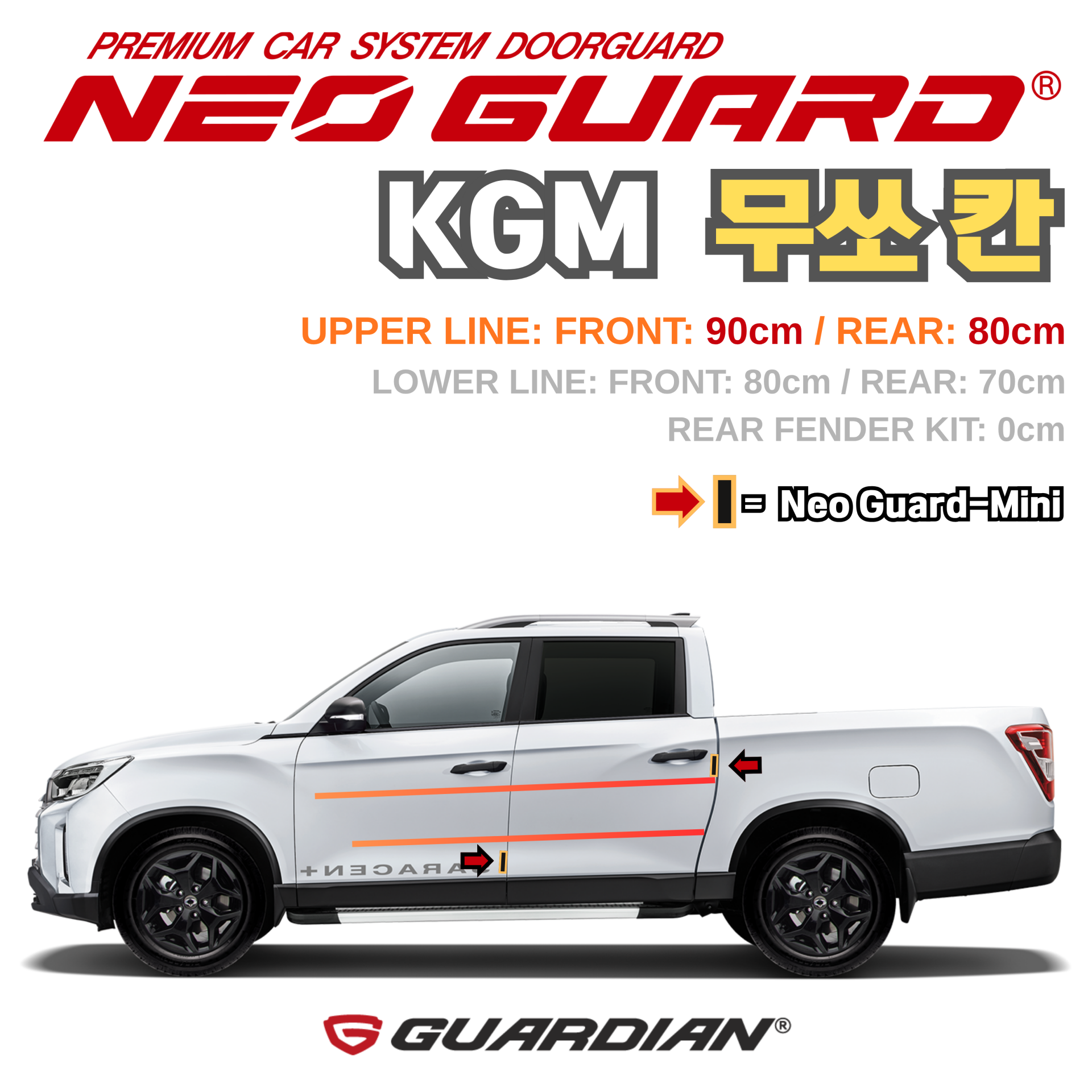(좌/우 한 대분 세트) KGM 무쏘 칸전용 차량용 도어가드 문콕방지가드 네오가드