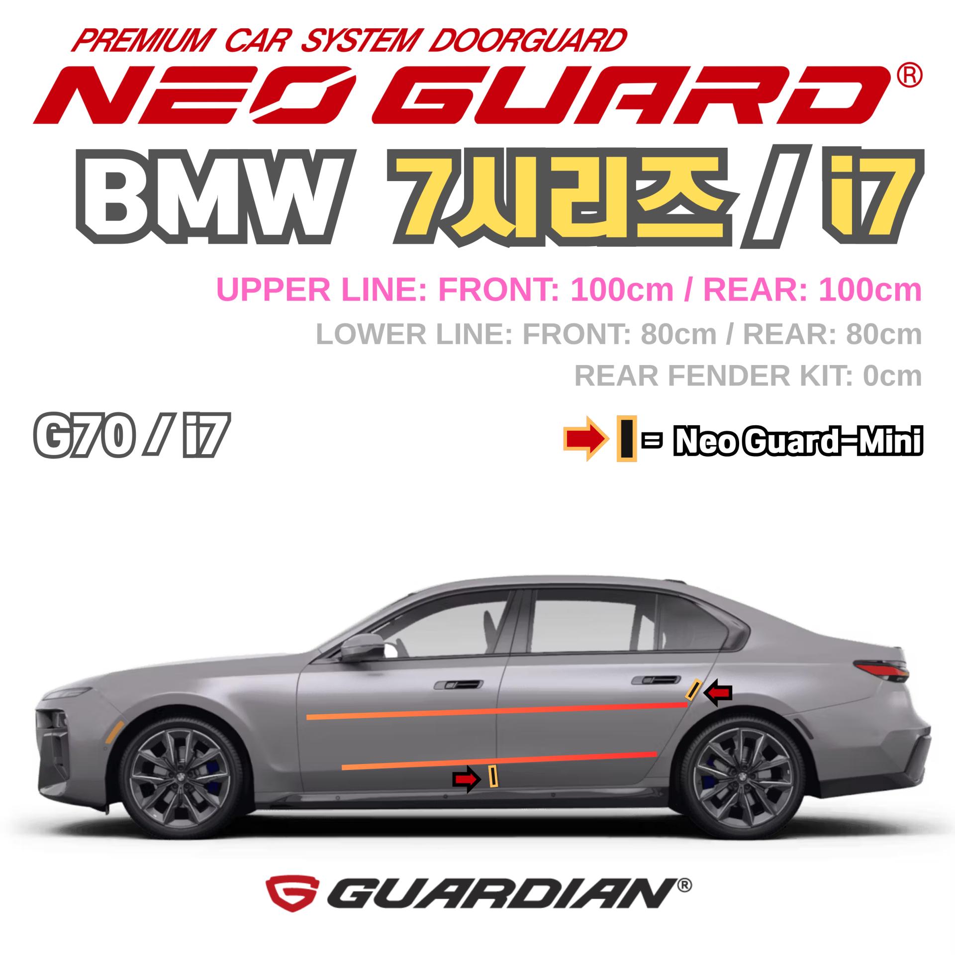 (좌/우 한 대분 세트) BMW 7시리즈 i7전용 G70 차량용 도어가드 문콕방지가드 네오가드