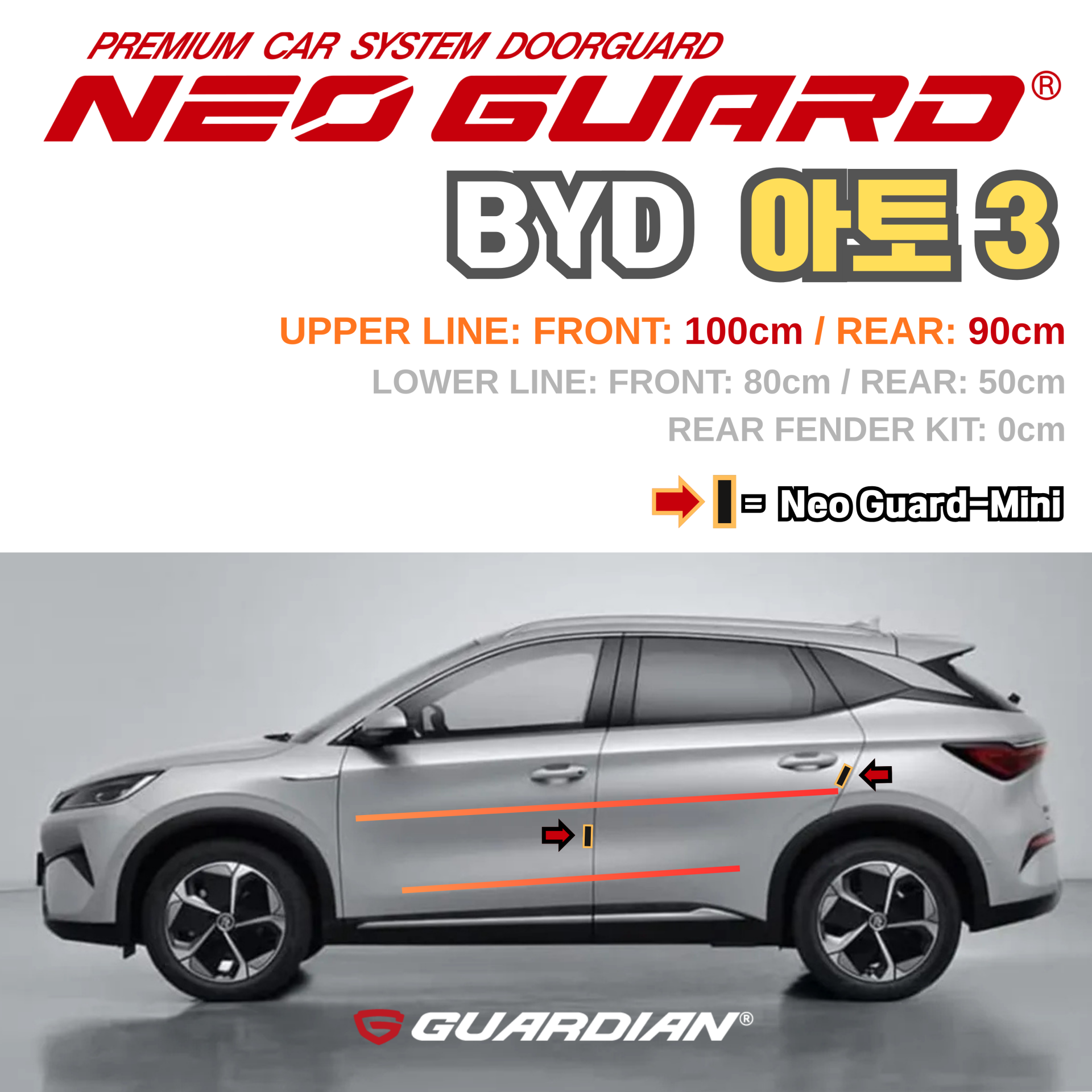 (좌/우 한 대분 세트) BYD 아토3전용 차량용 도어가드 문콕방지가드 네오가드