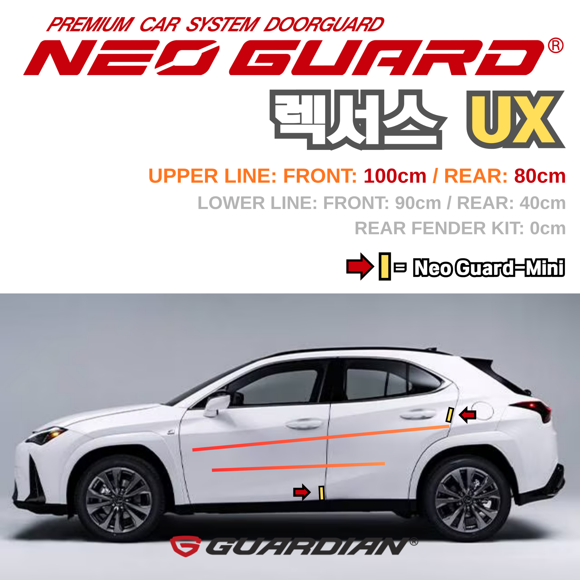 (좌/우 한 대분 세트) 렉서스 UX전용 차량용 도어가드 문콕방지가드 네오가드