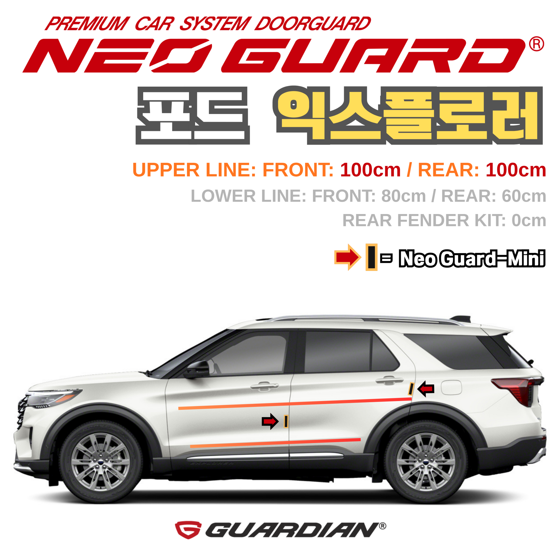 (좌/우 한 대분 세트) 포드 익스플로러전용 차량용 도어가드 문콕방지가드 네오가드