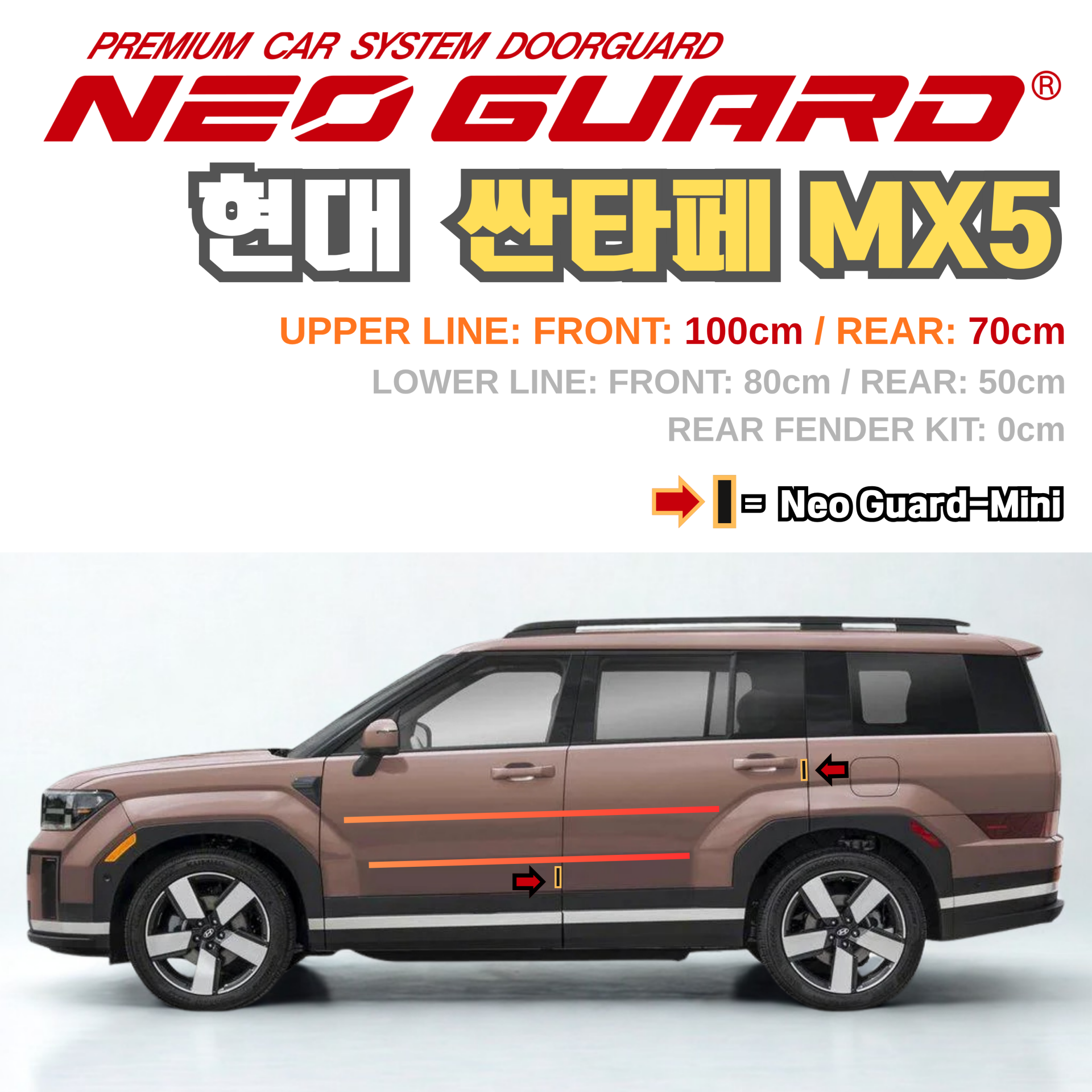 (좌/우 한 대분 세트) 현대 싼타페 MX5전용 차량용 도어가드 문콕방지가드 네오가드