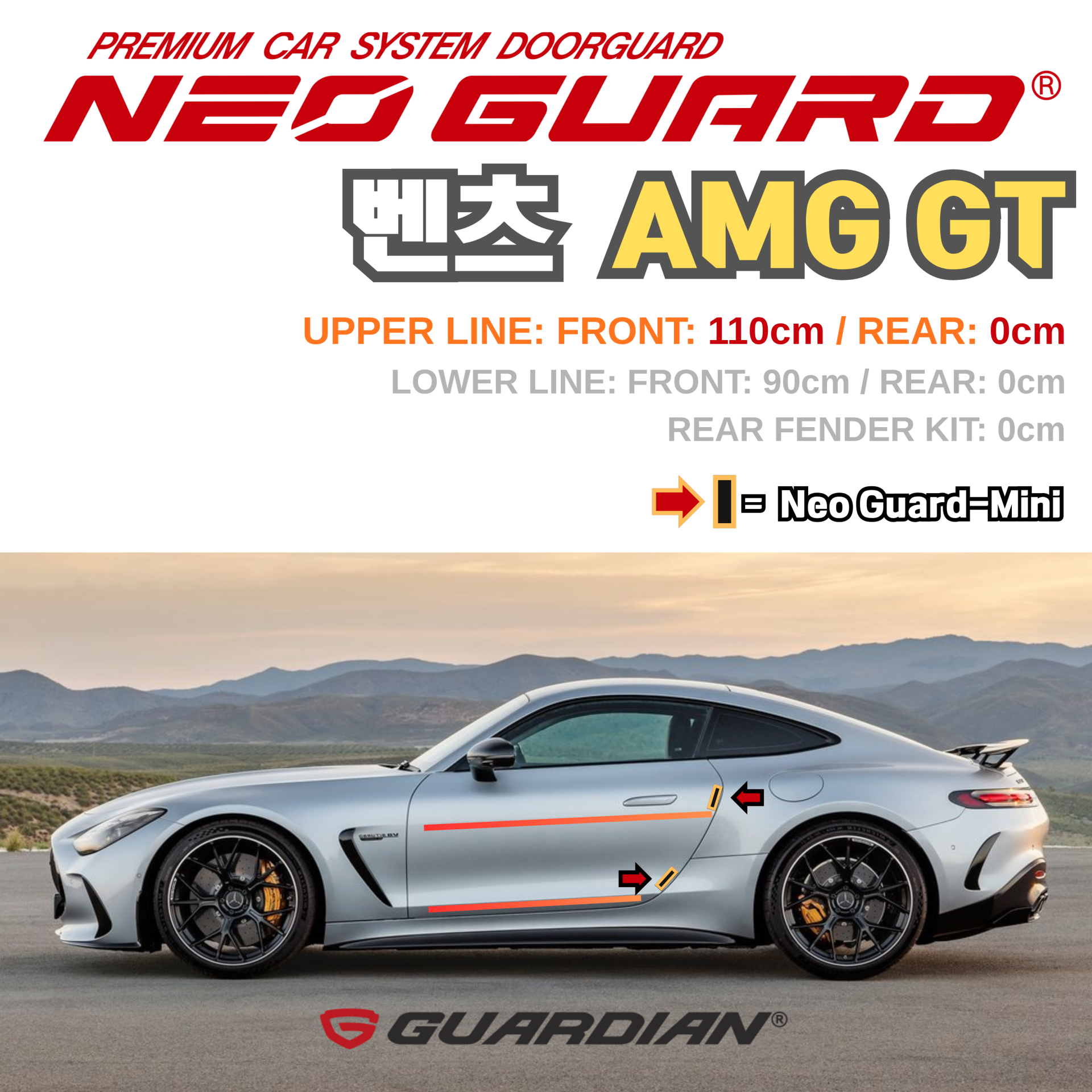 (좌/우 한 대분 세트) 벤츠 AMG GT전용 차량용 도어가드 문콕방지가드 네오가드