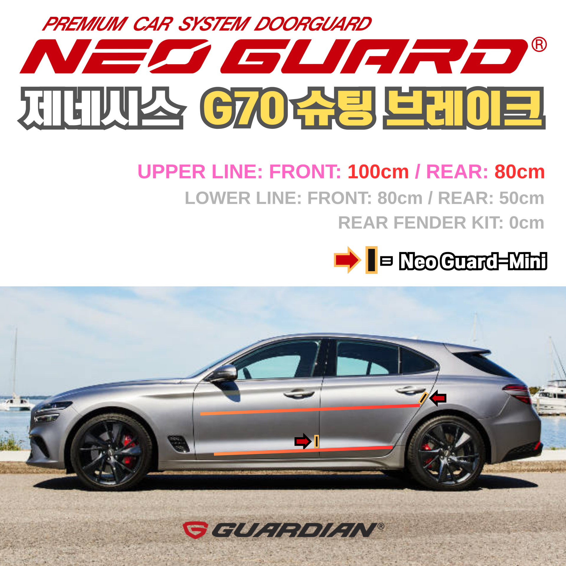 (좌/우 한 대분 세트) 제네시스 G70슈팅브레이크전용 차량용 도어가드 문콕방지가드 네오가드
