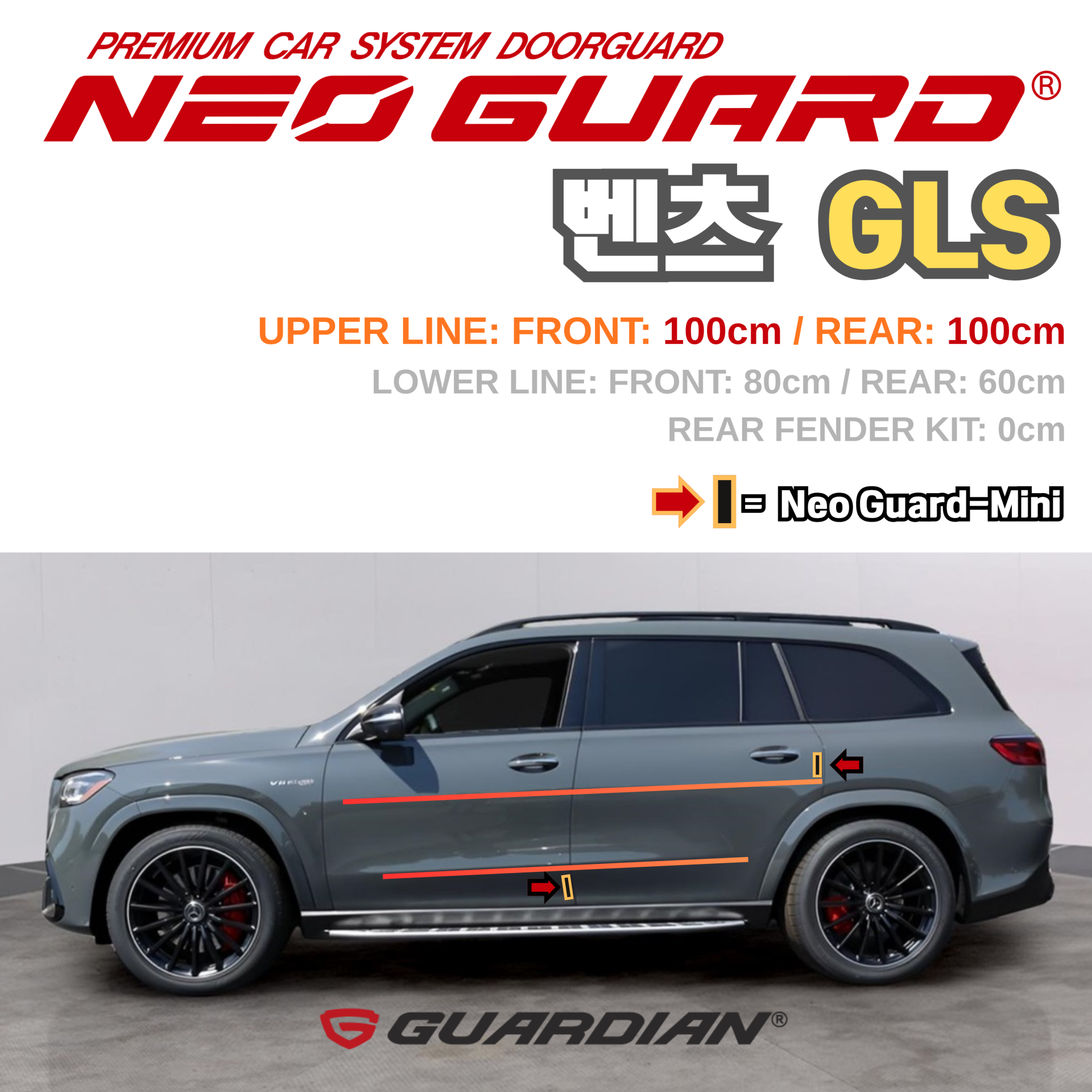 (좌/우 한 대분 세트) 벤츠 GLS전용 차량용 도어가드 문콕방지가드 네오가드