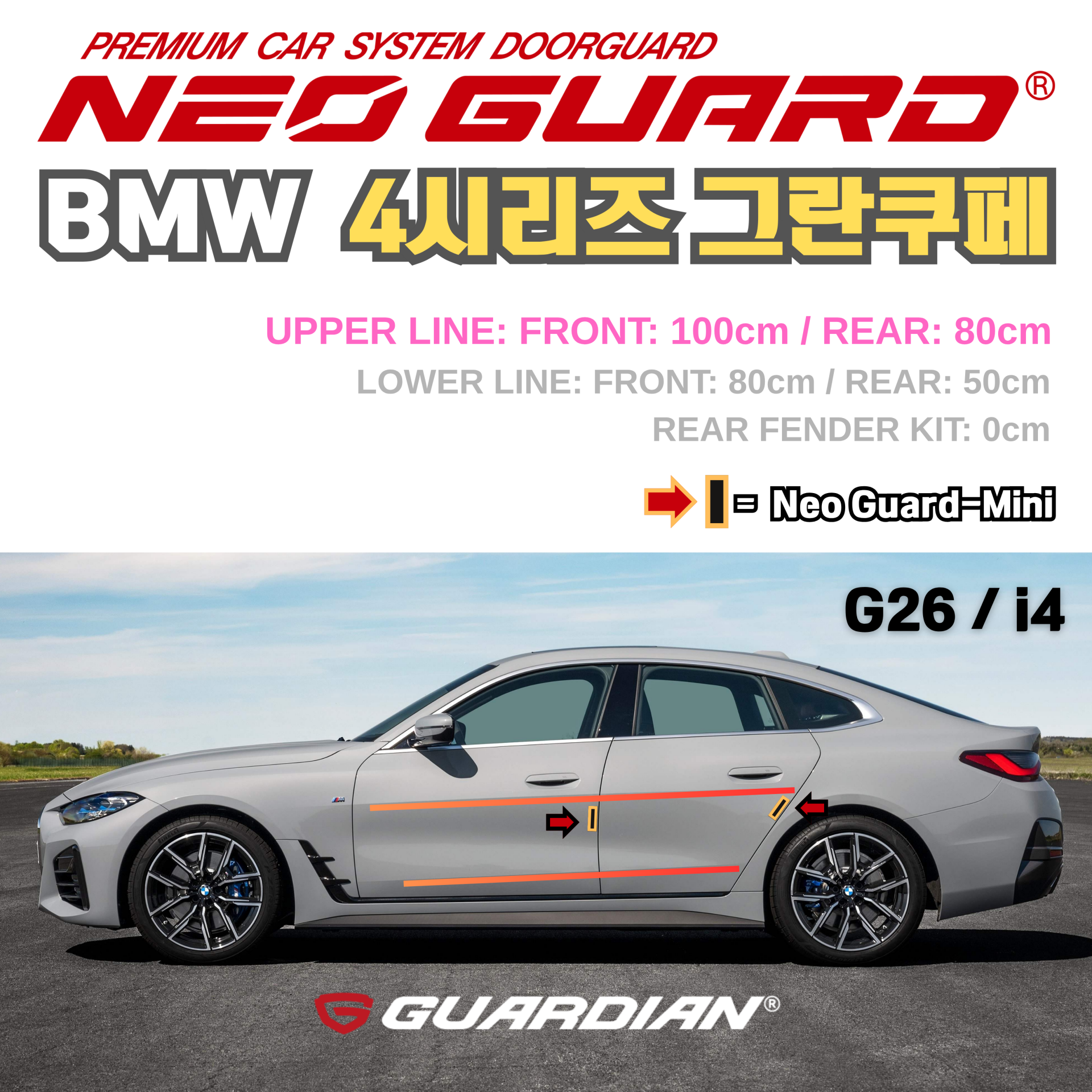 (좌/우 한 대분 세트) BMW 4시리즈그란쿠페 i4전용 G26 차량용 도어가드 문콕방지가드 네오가드
