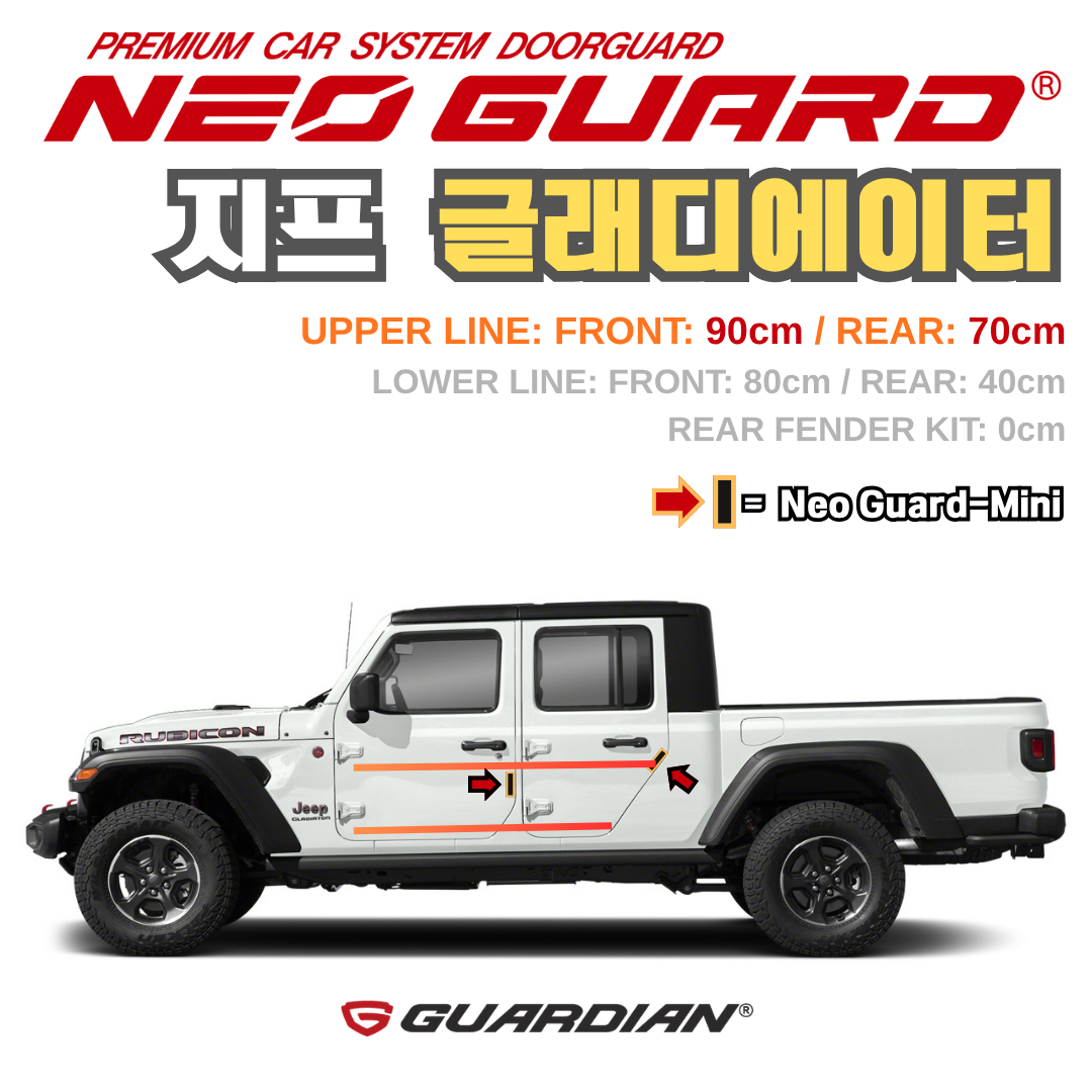 (좌/우 한 대분 세트) 지프 글래디에이터전용 차량용 도어가드 문콕방지가드 네오가드