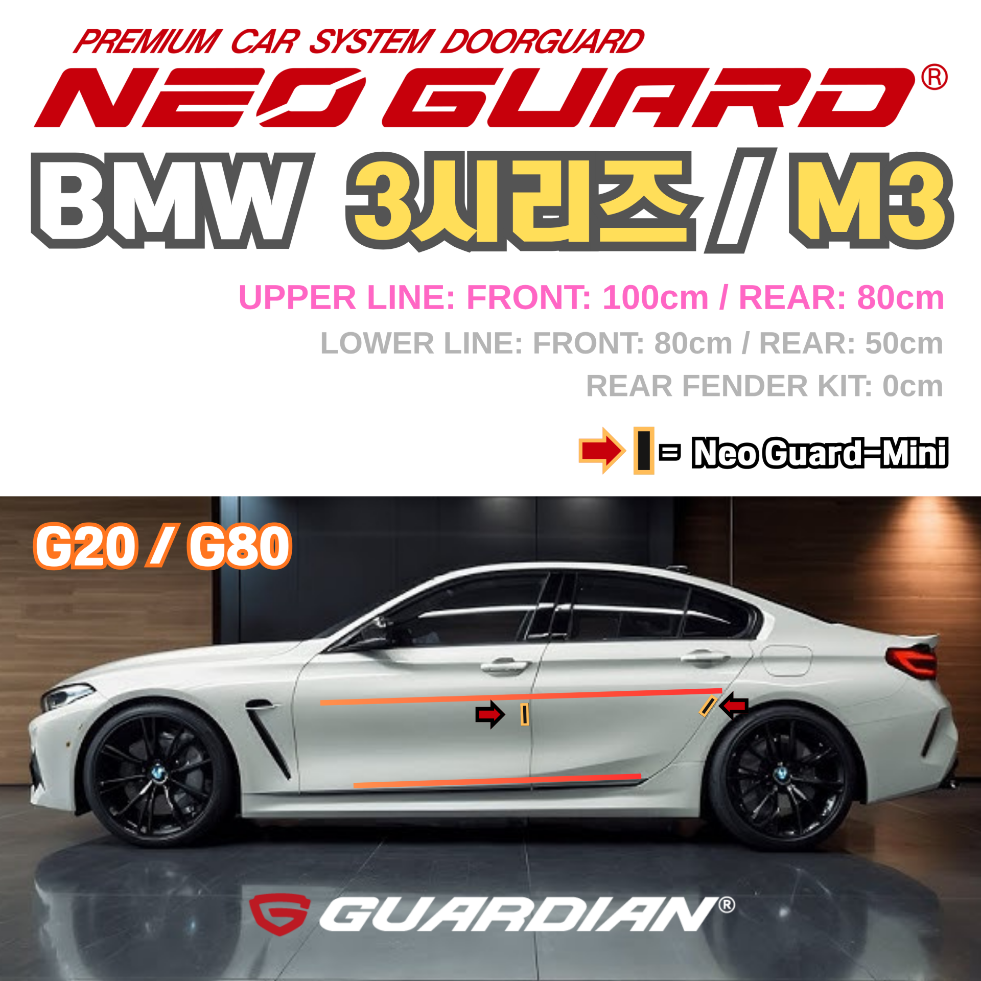 (좌/우 한 대분 세트) BMW 3시리즈 M3전용 G20 G80 차량용 도어가드 문콕방지가드 네오가드