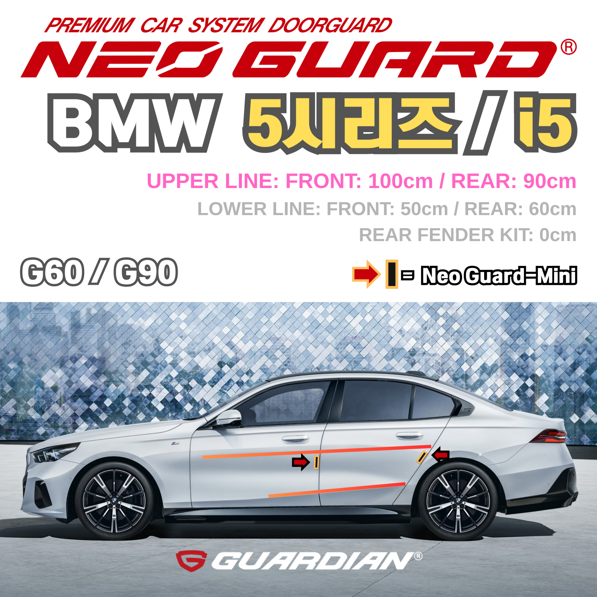 (좌/우 한 대분 세트) BMW 5시리즈 i5전용 G60 G90 차량용 도어가드 문콕방지가드 네오가드