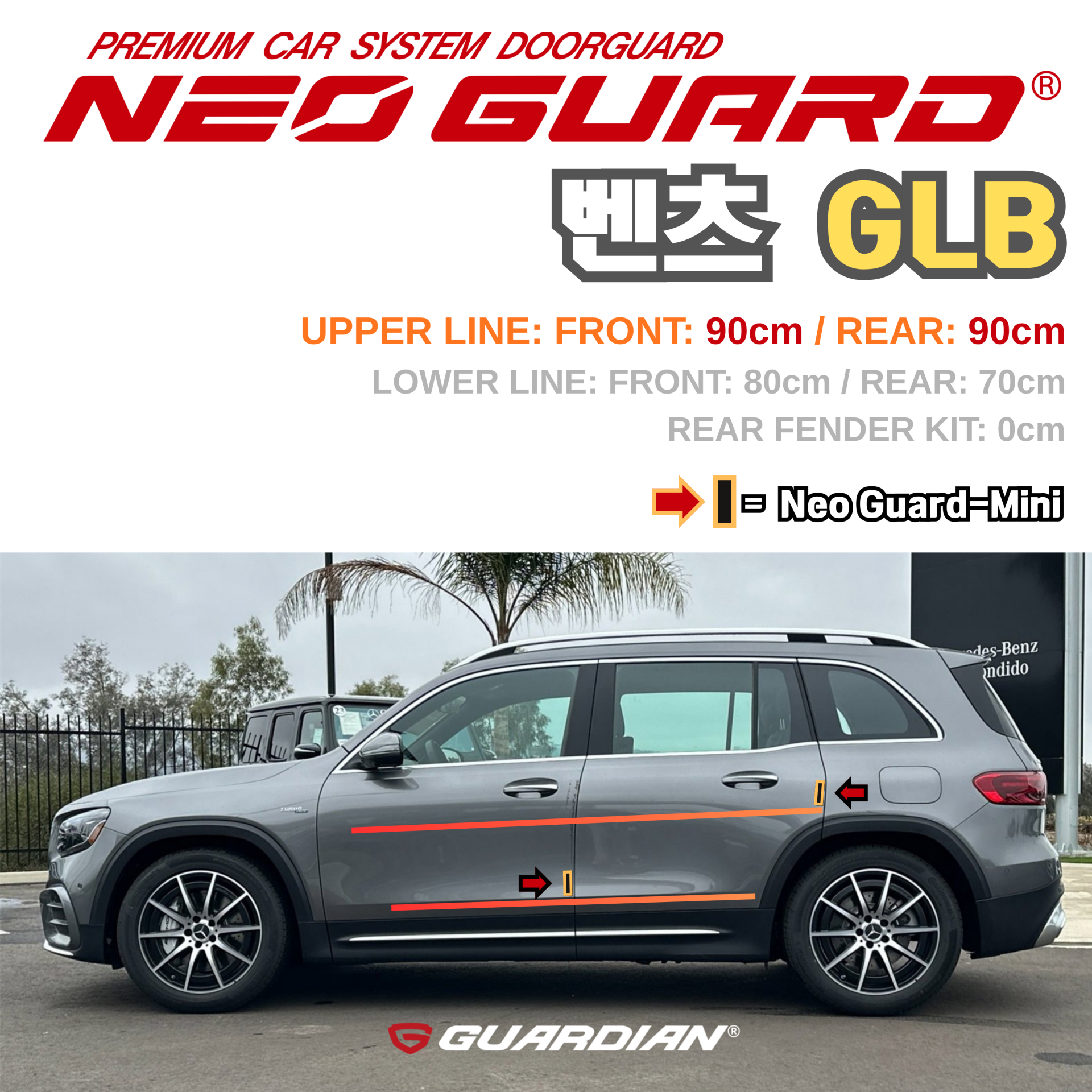 (좌/우 한 대분 세트) 벤츠 GLB전용 차량용 도어가드 문콕방지가드 네오가드