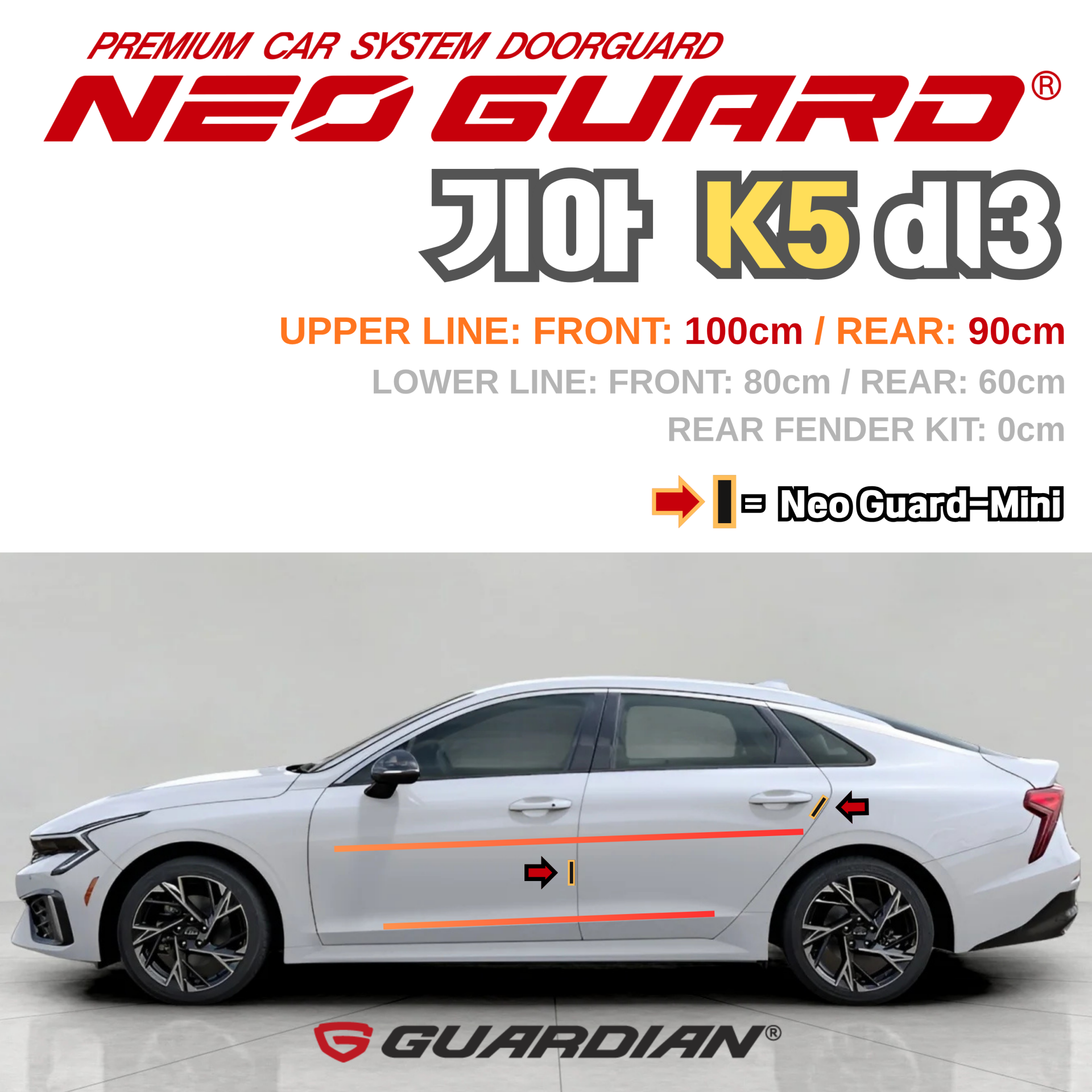 (좌/우 한 대분 세트) 기아 K5전용 차량용 도어가드 문콕방지가드 네오가드