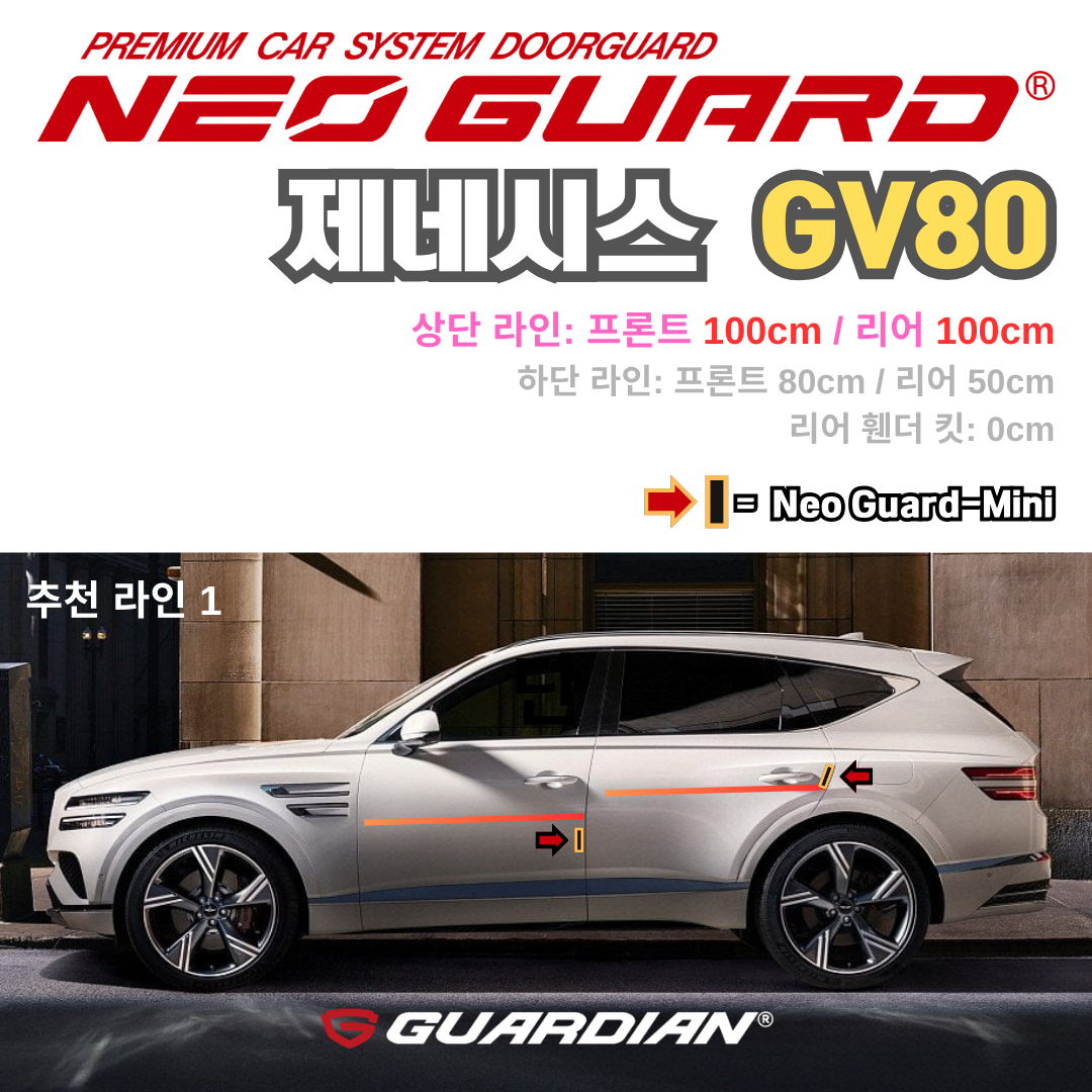(좌/우 한 대분 세트) 제네시스 GV80전용 차량용 도어가드 문콕방지가드 네오가드
