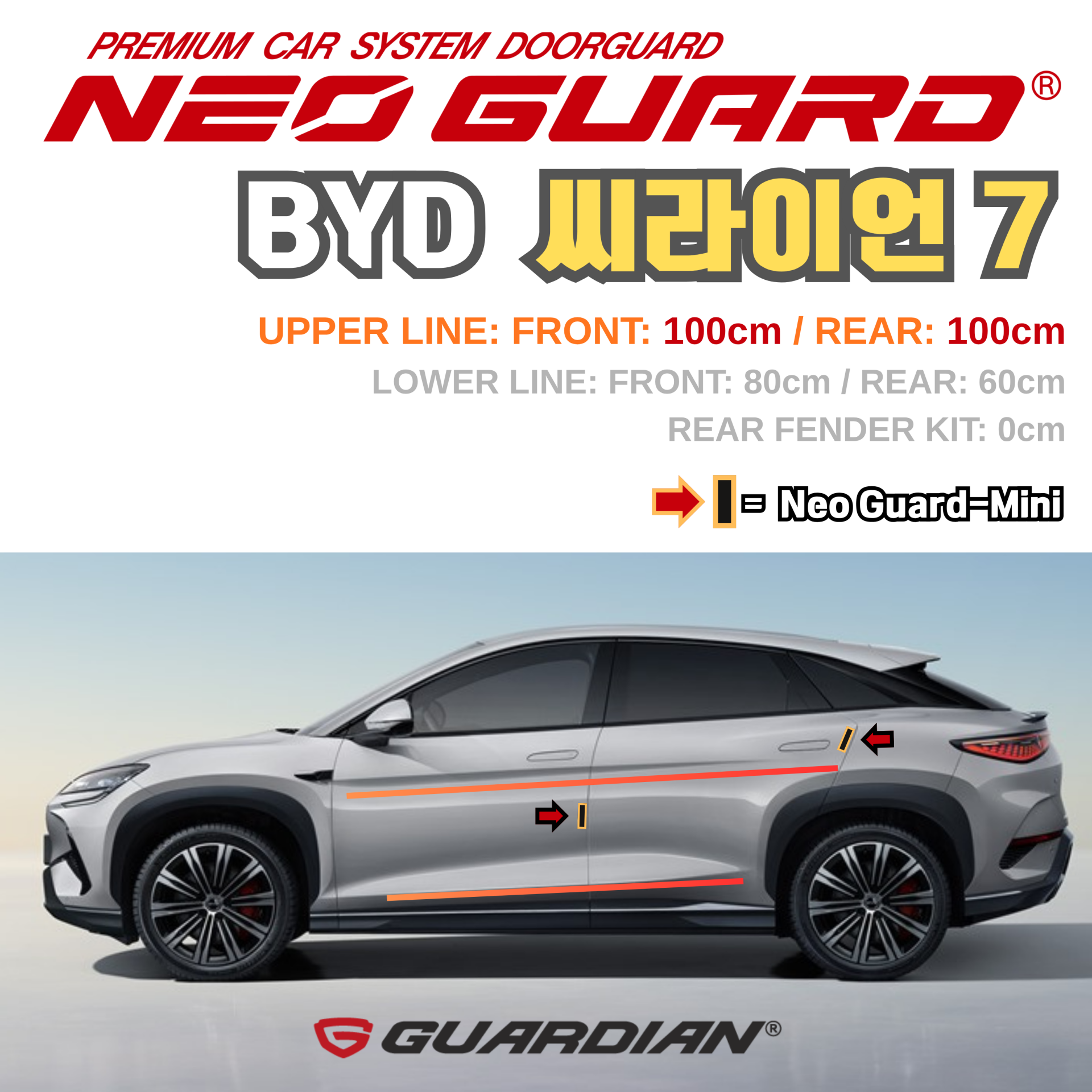 (좌/우 한 대분 세트) BYD 씨라이언7전용 차량용 도어가드 문콕방지가드 네오가드