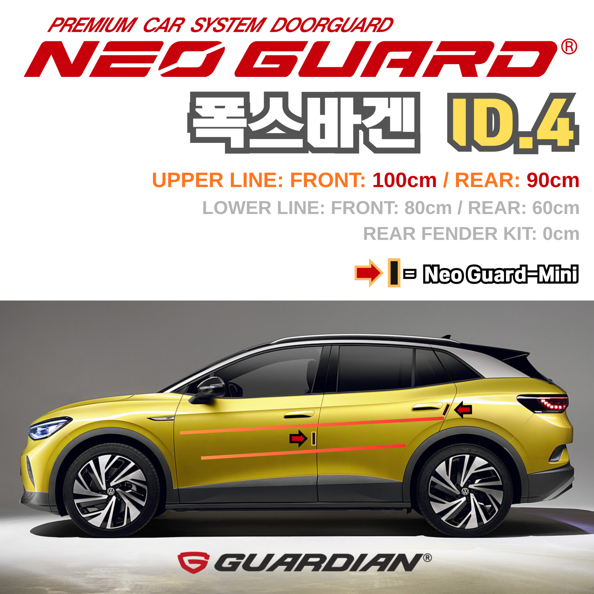 (좌/우 한 대분 세트) 폭스바겐 ID.4전용 차량용 도어가드 문콕방지가드 네오가드