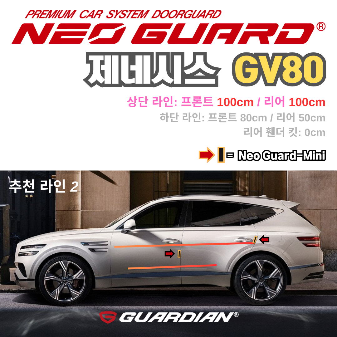 (좌/우 한 대분 세트) 제네시스 GV80전용 차량용 도어가드 문콕방지가드 네오가드