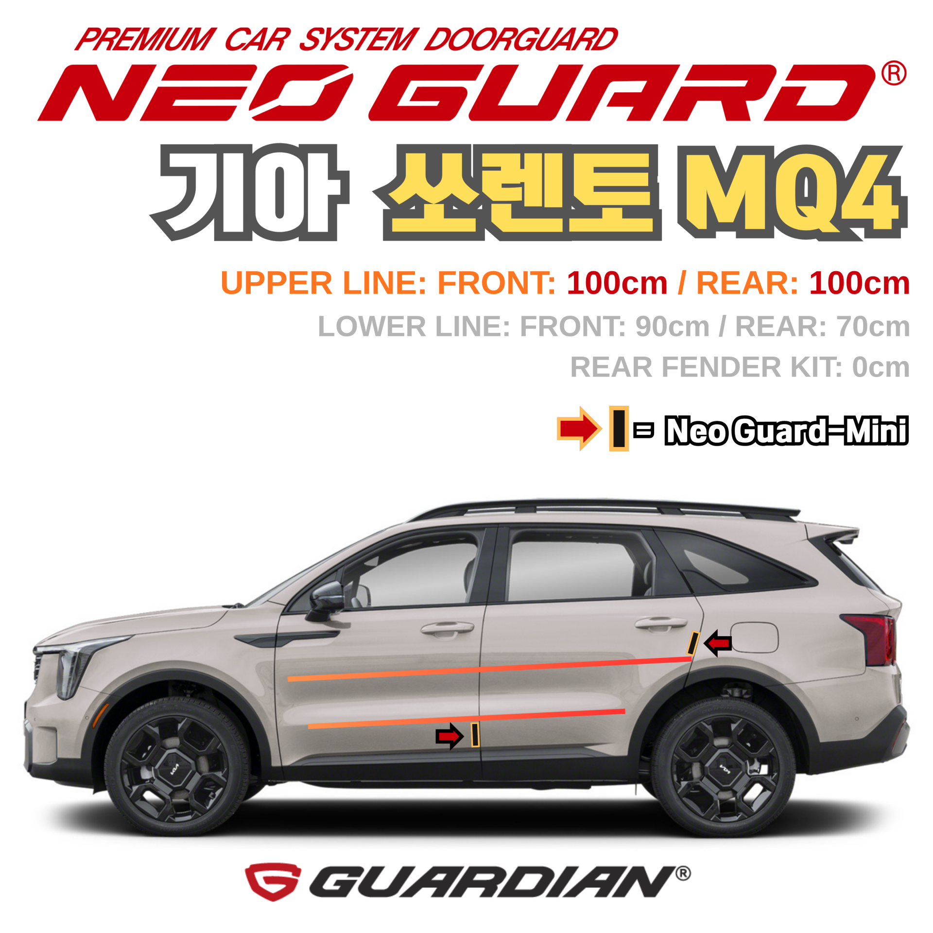 (좌/우 한 대분 세트) 기아 쏘렌토 MQ4전용 차량용 도어가드 문콕방지가드 네오가드