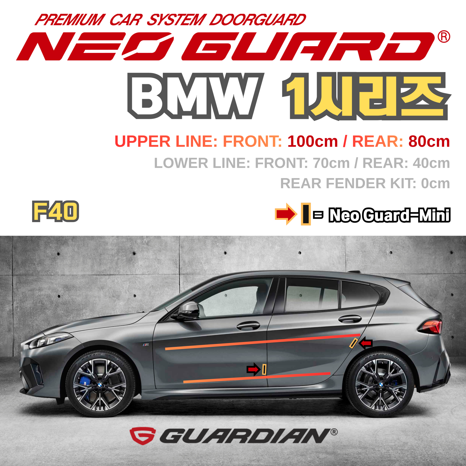(좌/우 한 대분 세트) BMW 1시리즈전용 F40 차량용 도어가드 문콕방지가드 네오가드