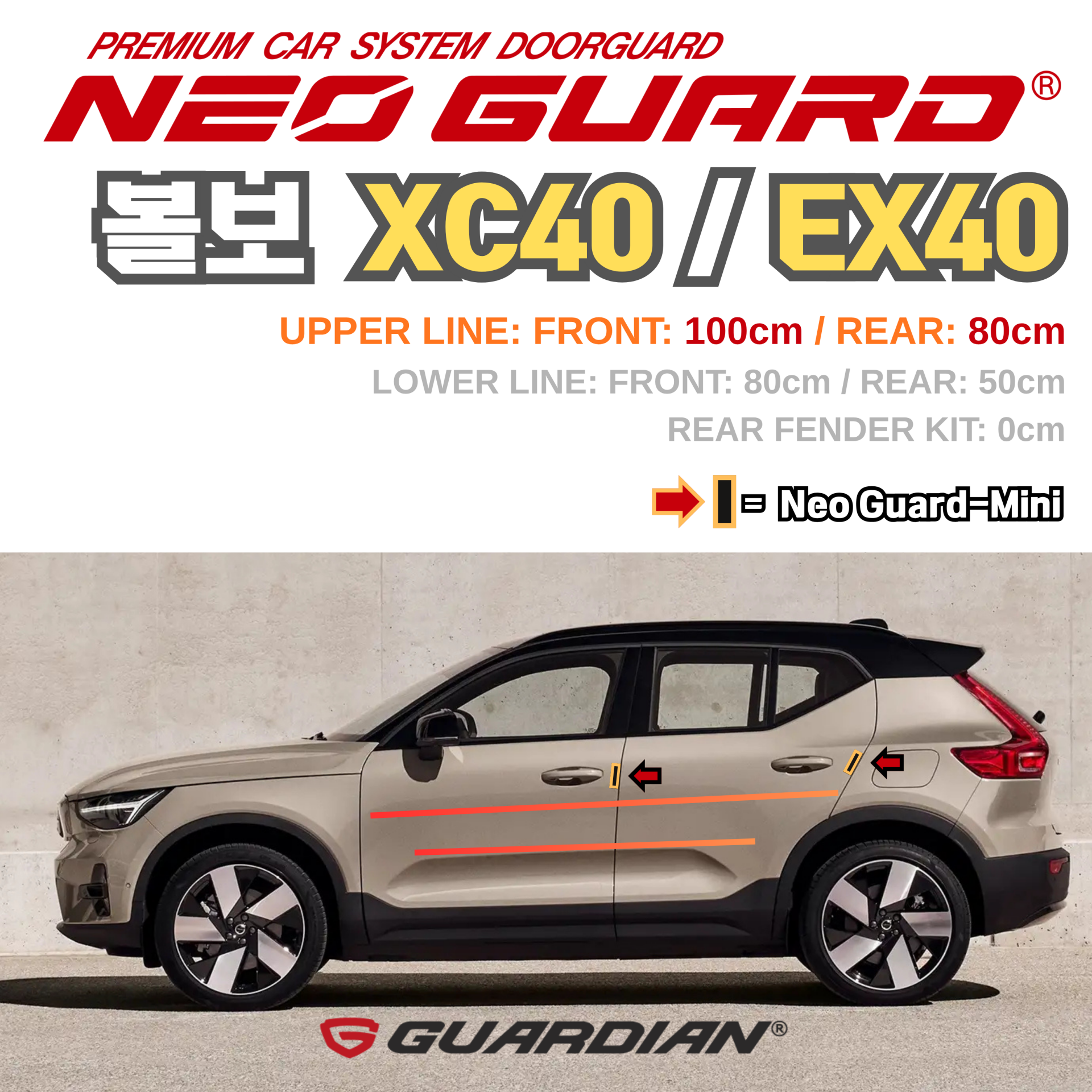 (좌/우 한 대분 세트) 볼보 XC40 EX40전용 차량용 도어가드 문콕방지가드 네오가드