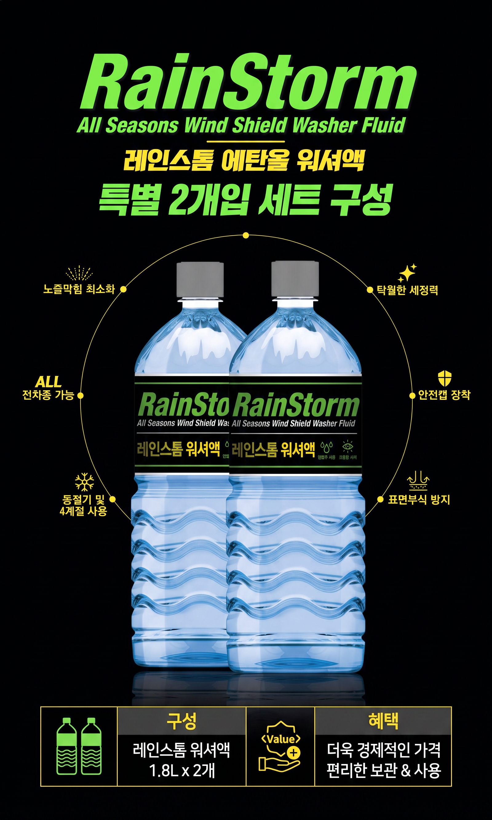 카렉스 레인스톰 에탄올 워셔액, 1.8L, 2개