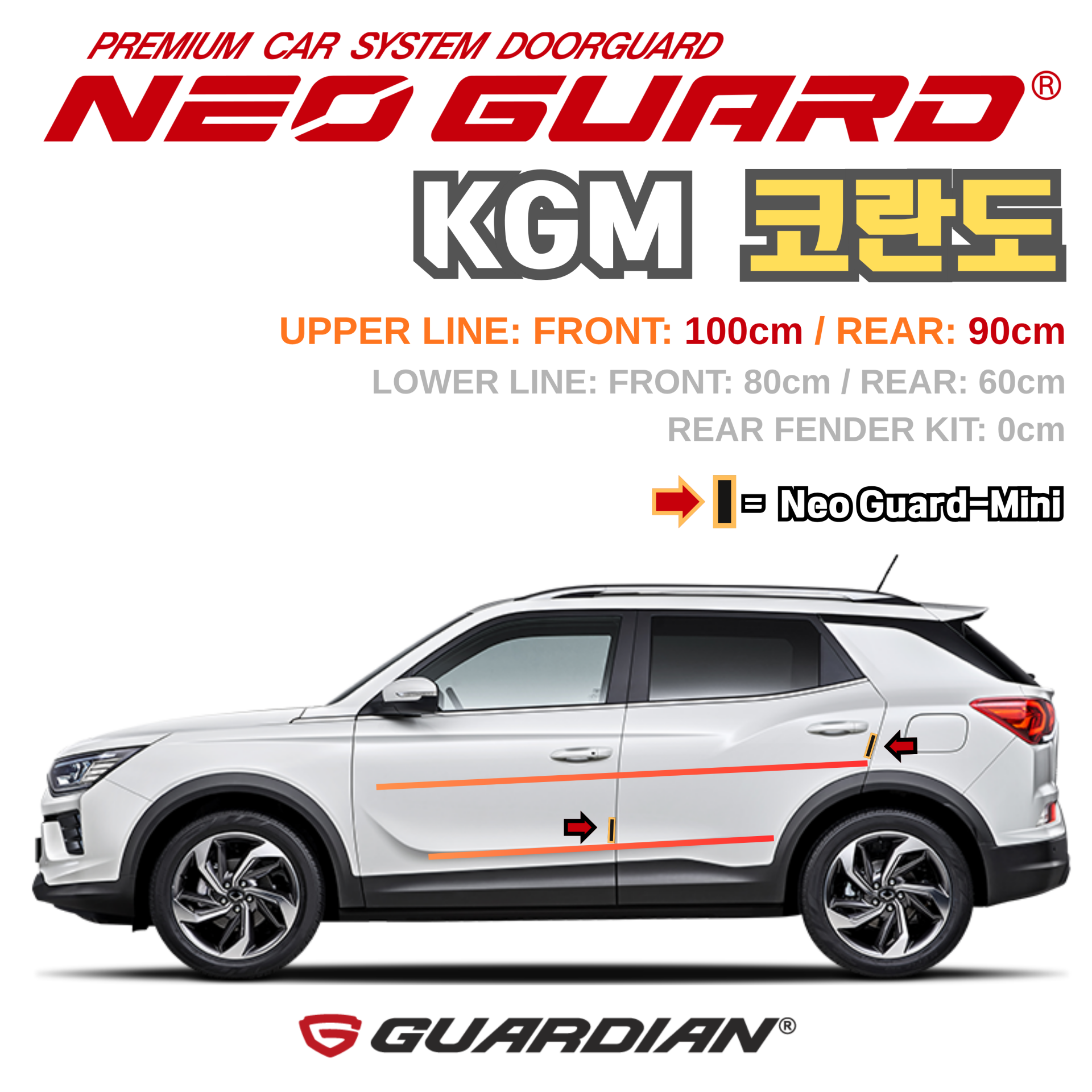 (좌/우 한 대분 세트) KGM 코란도전용 차량용 도어가드 문콕방지가드 네오가드