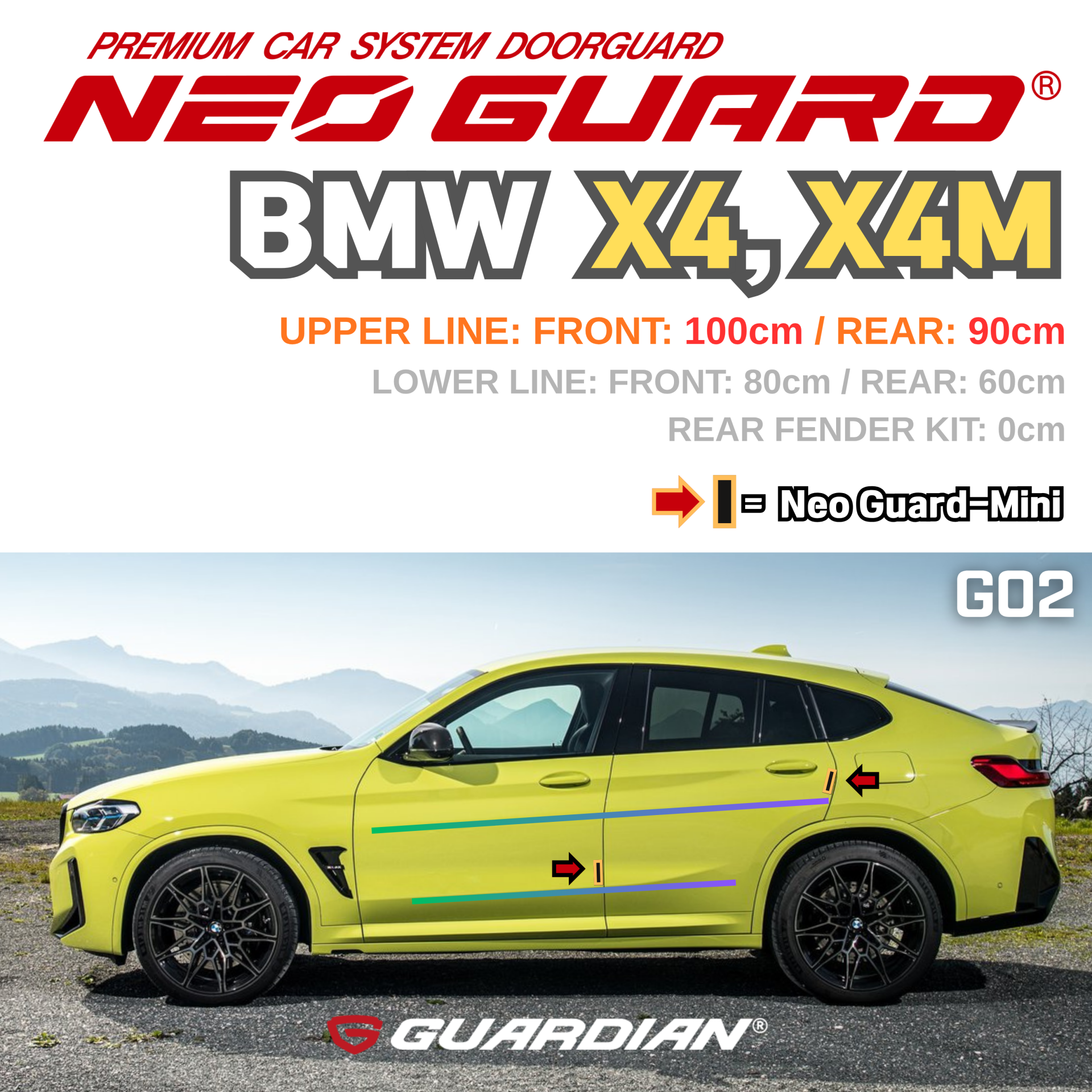 (좌/우 한 대분 세트) BMW X4 X4M전용 G02 차량용 도어가드 문콕방지가드 네오가드