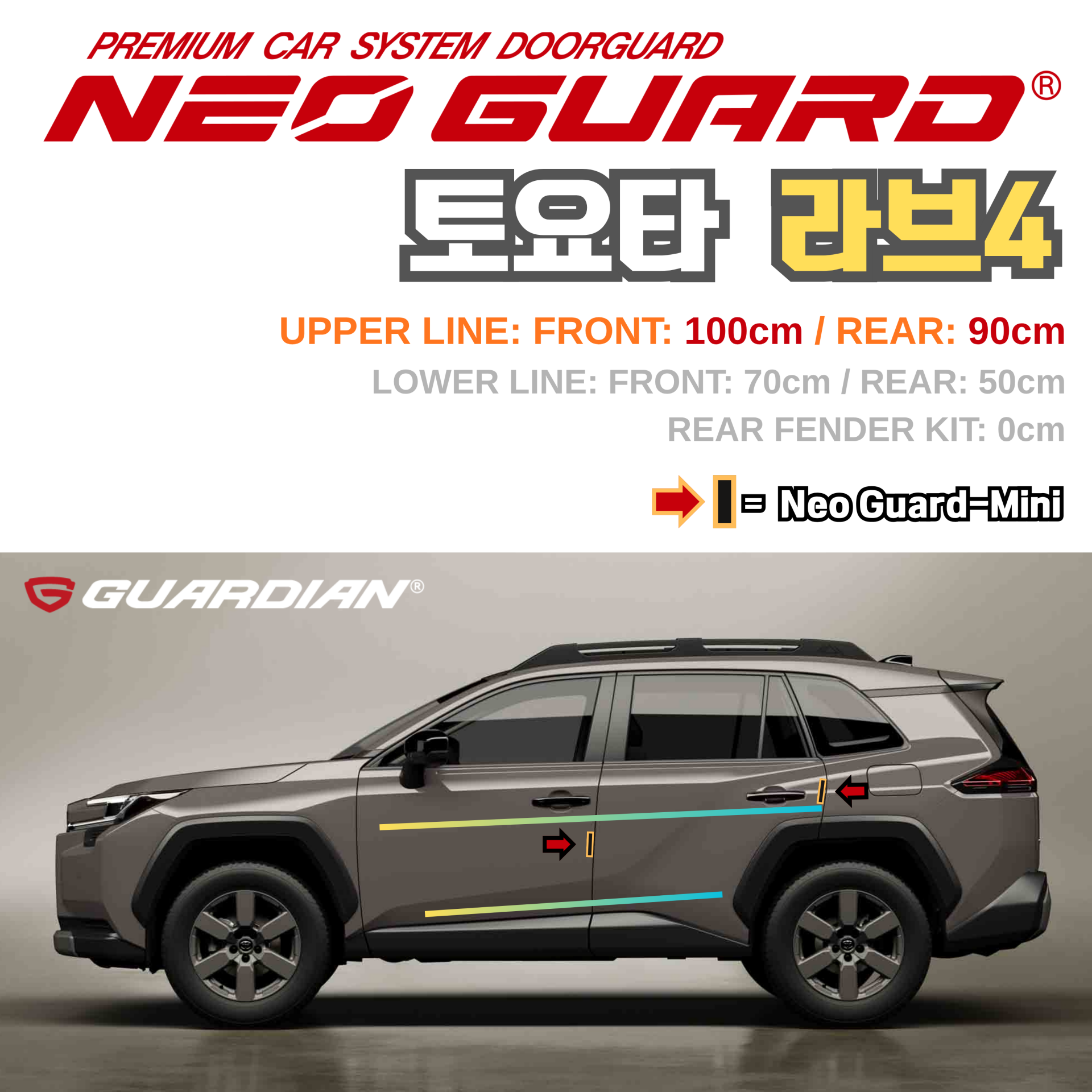 (좌/우 한 대분 세트) 토요타 라브4전용 차량용 도어가드 문콕방지가드 네오가드