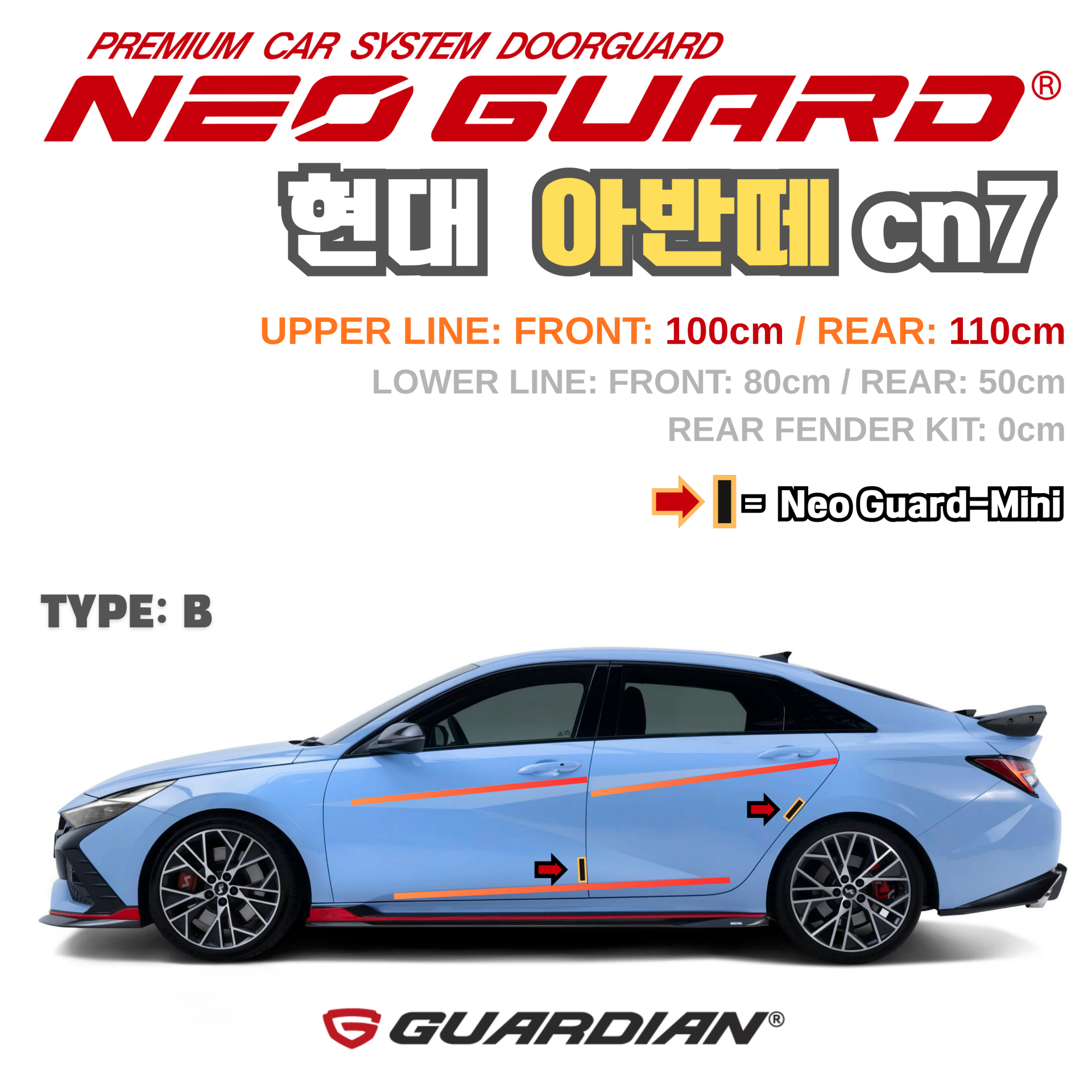 (좌/우 한 대분 세트) 현대 아반떼 CN7전용 차량용 도어가드 문콕방지가드 네오가드 (ver.2)