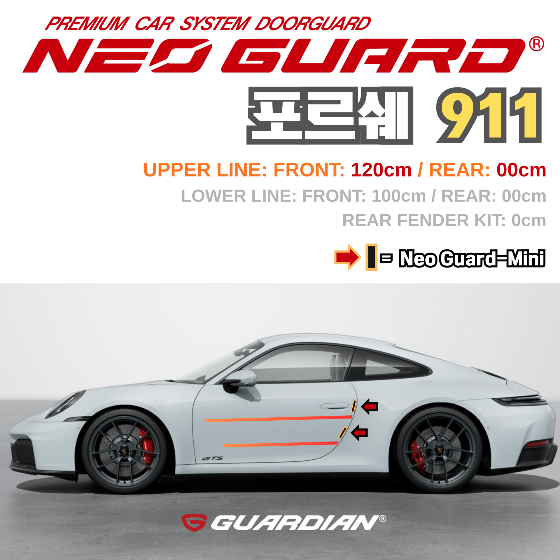 (좌/우 한 대분 세트) 포르쉐 911전용 차량용 도어가드 문콕방지가드 네오가드