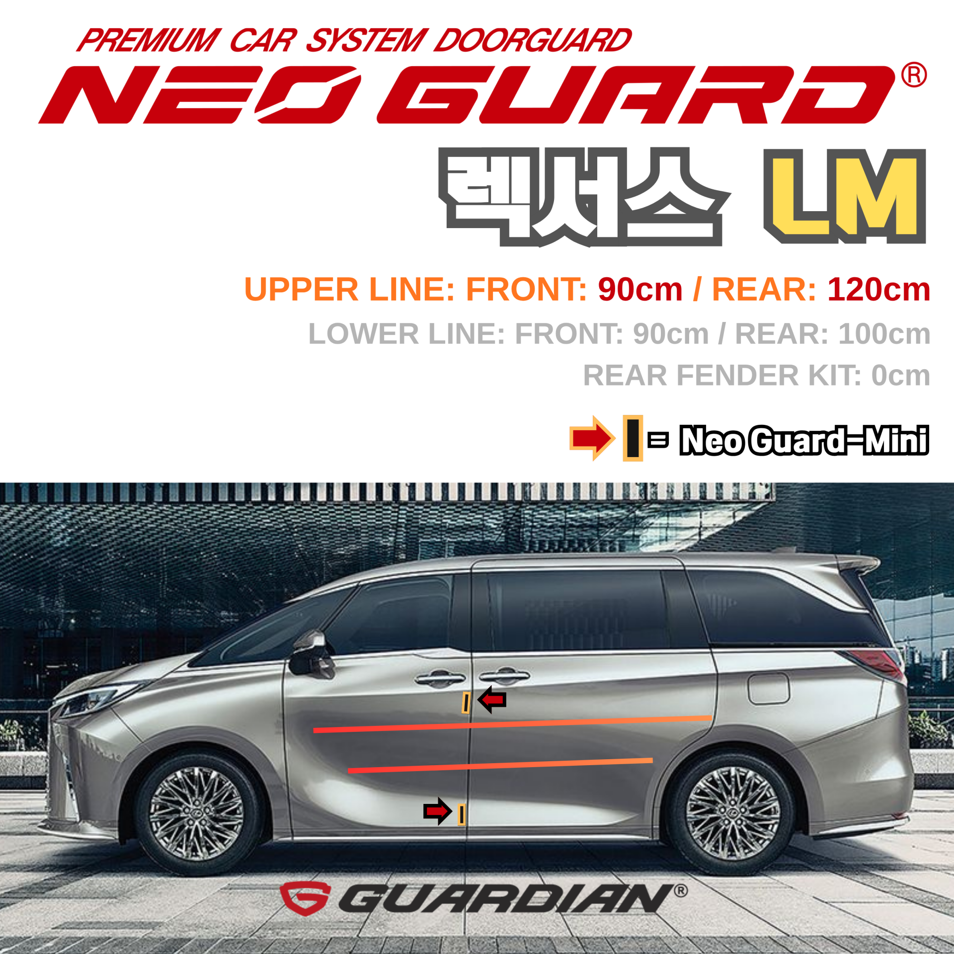 (좌/우 한 대분 세트) 렉서스 LM전용 차량용 도어가드 문콕방지가드 네오가드