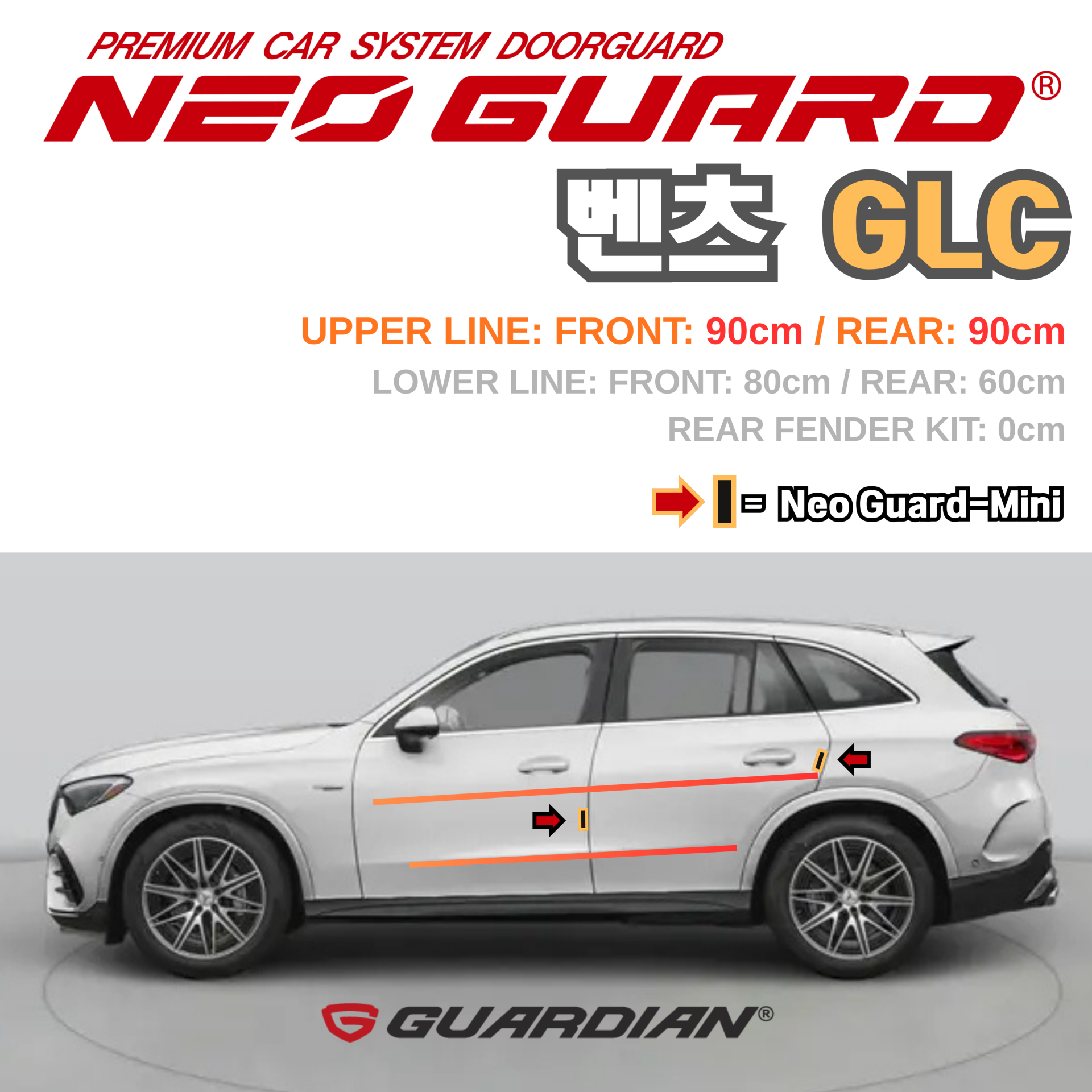 (좌/우 한 대분 세트) 벤츠 GLC전용 차량용 도어가드 문콕방지가드 네오가드