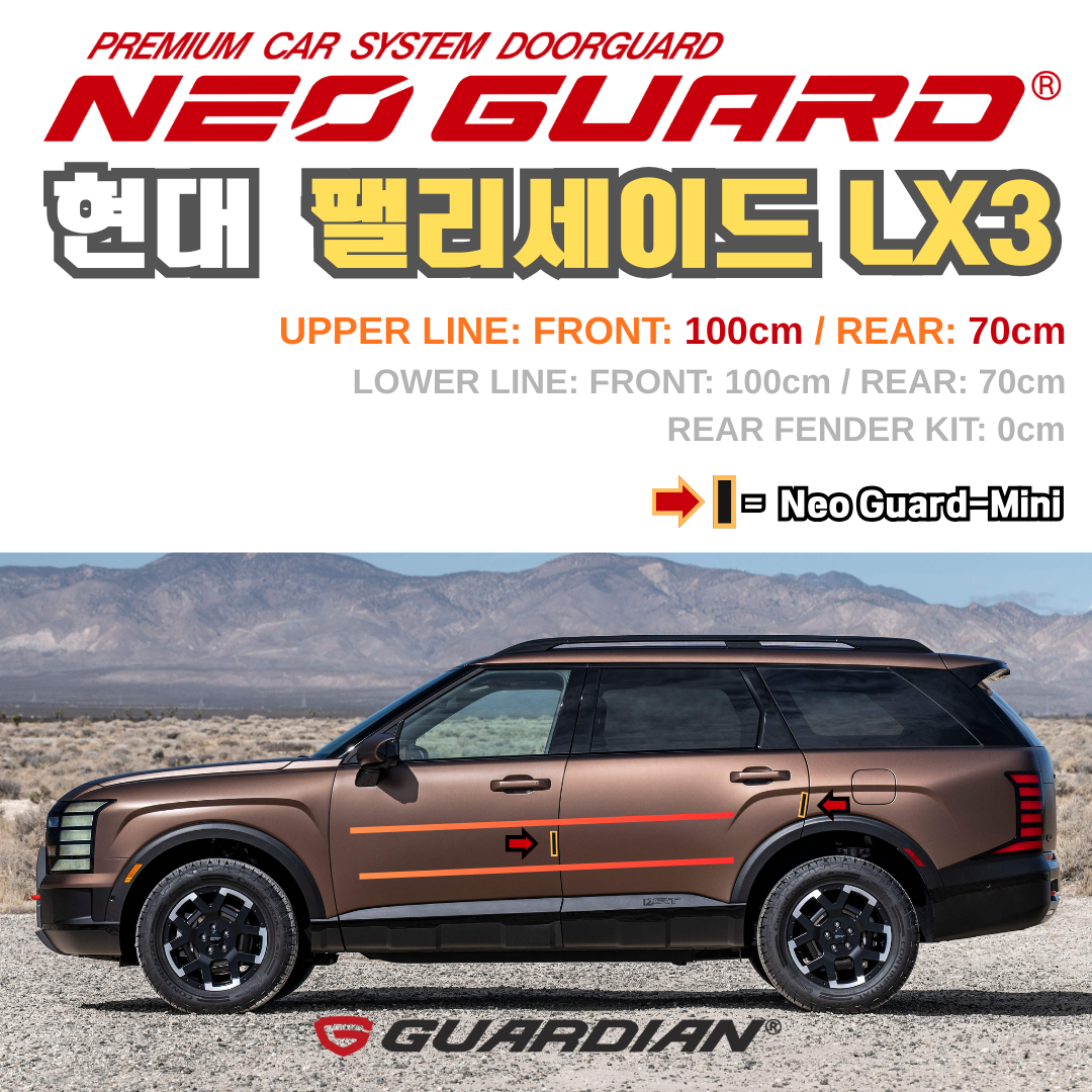 (좌/우 한 대분 세트) 현대 팰리세이드 LX3전용 차량용 도어가드 문콕방지가드 네오가드 기본