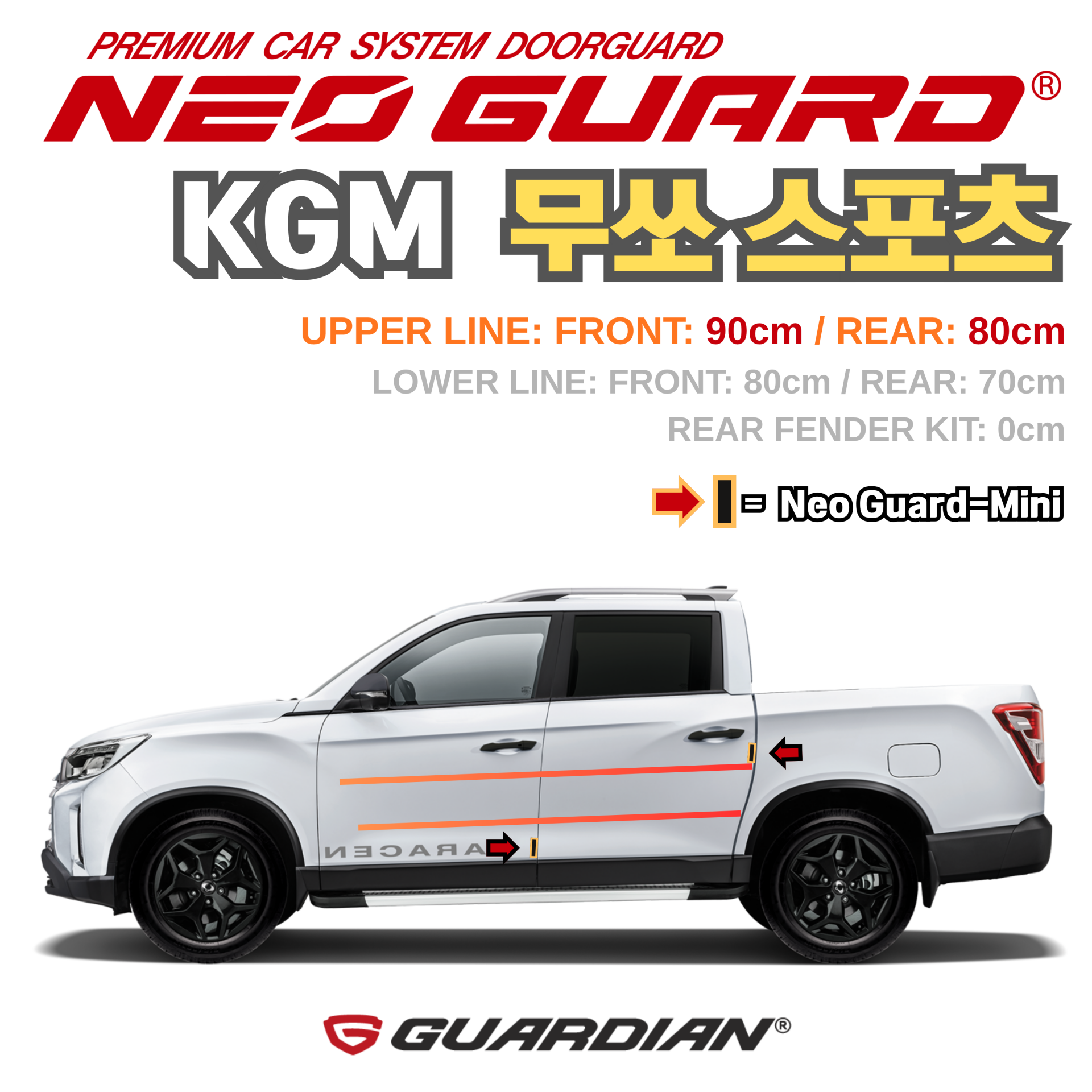 (좌/우 한 대분 세트) KGM 무쏘 스포츠전용 차량용 도어가드 문콕방지가드 네오가드