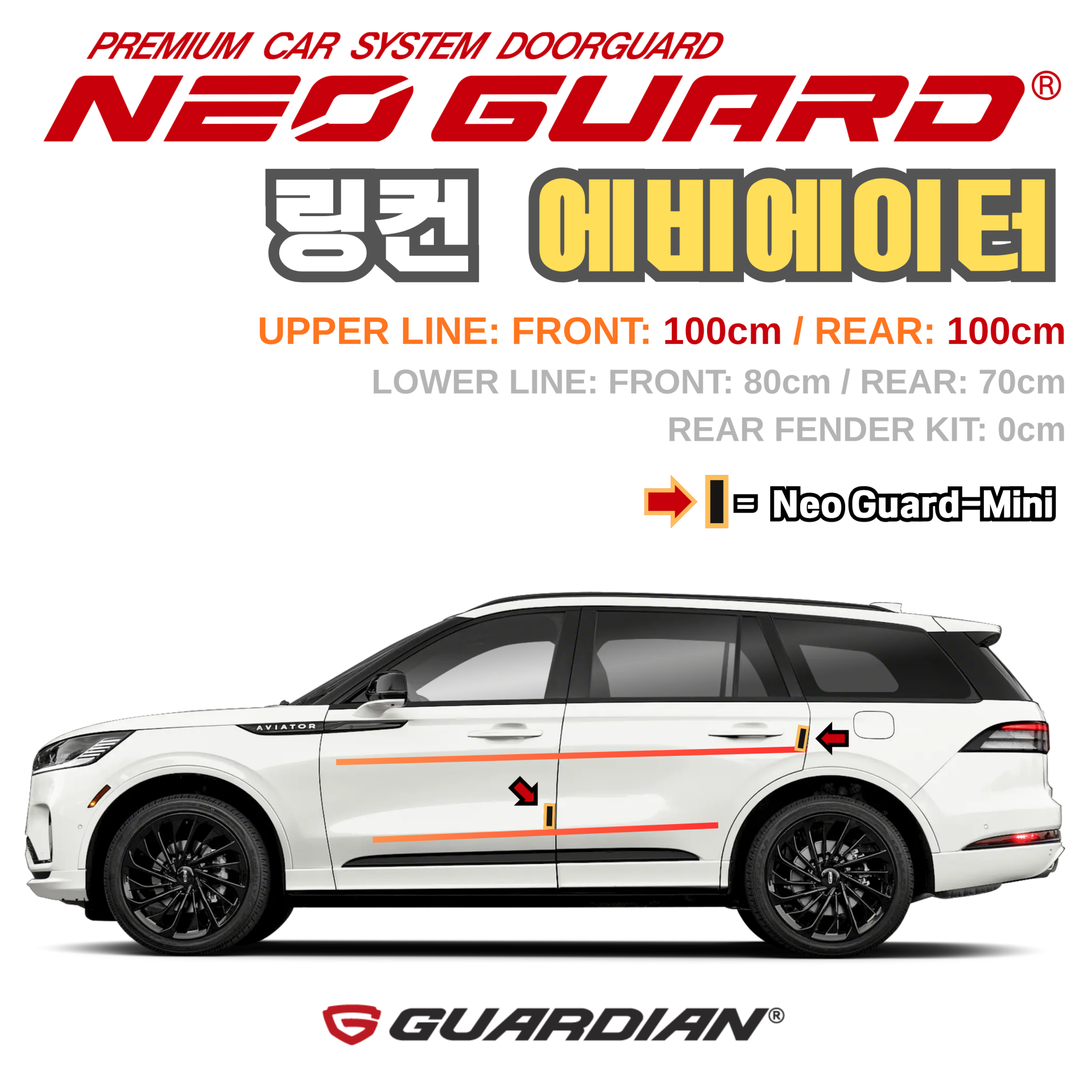 (좌/우 한 대분 세트) 링컨 에비에이터전용 차량용 도어가드 문콕방지가드 네오가드