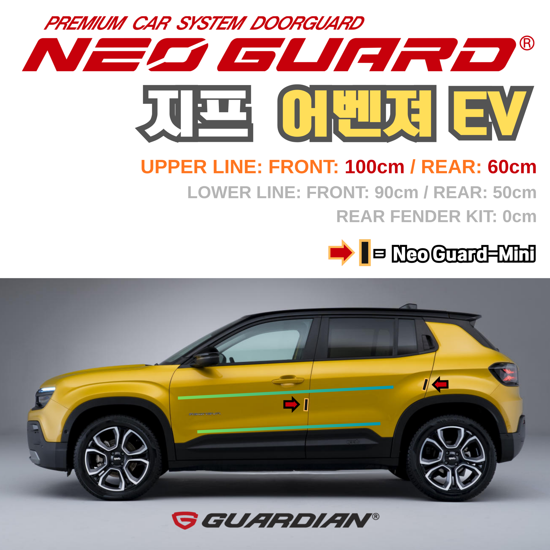 (좌/우 한 대분 세트) 지프 어벤저 EV전용 차량용 도어가드 문콕방지가드 네오가드