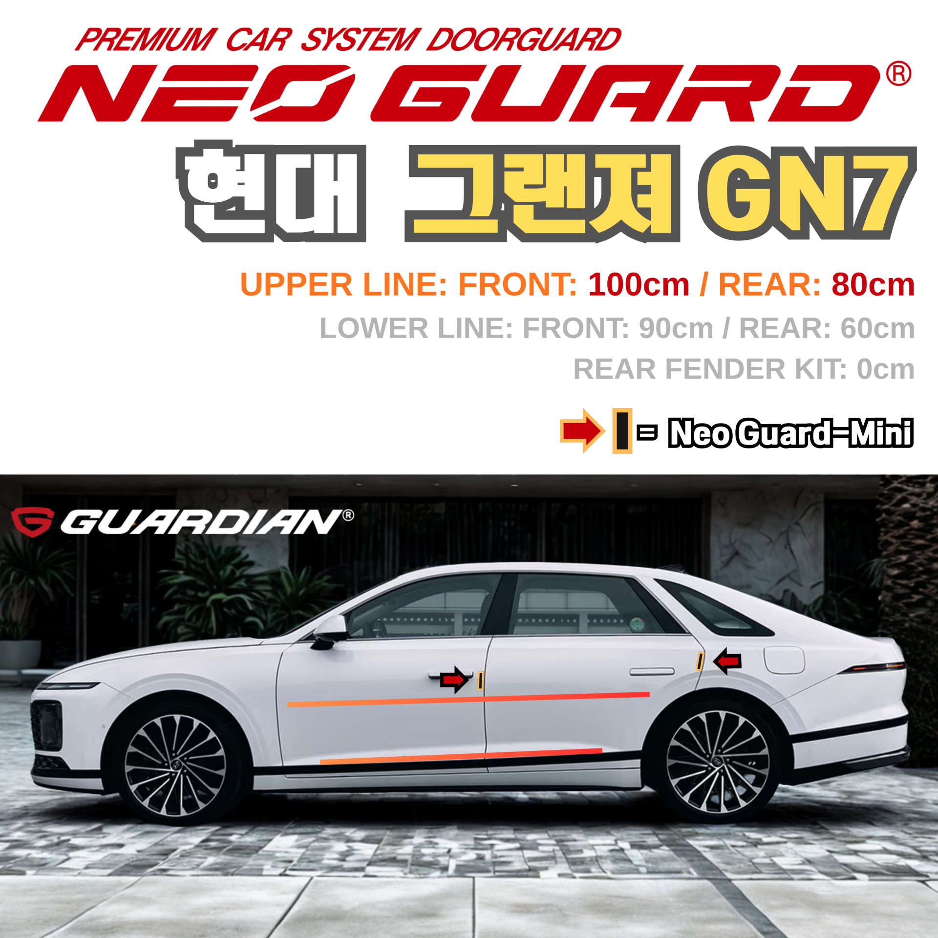 (좌/우 한 대분 세트) 현대 그랜져 GN7전용 차량용 도어가드 문콕방지가드 네오가드