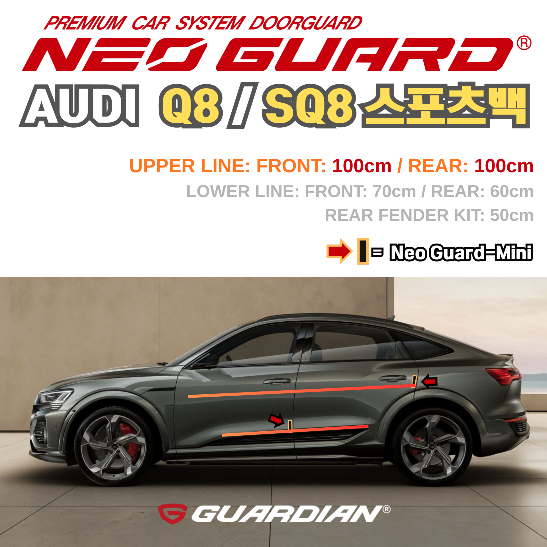 (좌/우 한 대분 세트) 아우디 Q8 SQ8 스포츠백전용 차량용 도어가드 문콕방지가드 네오가드