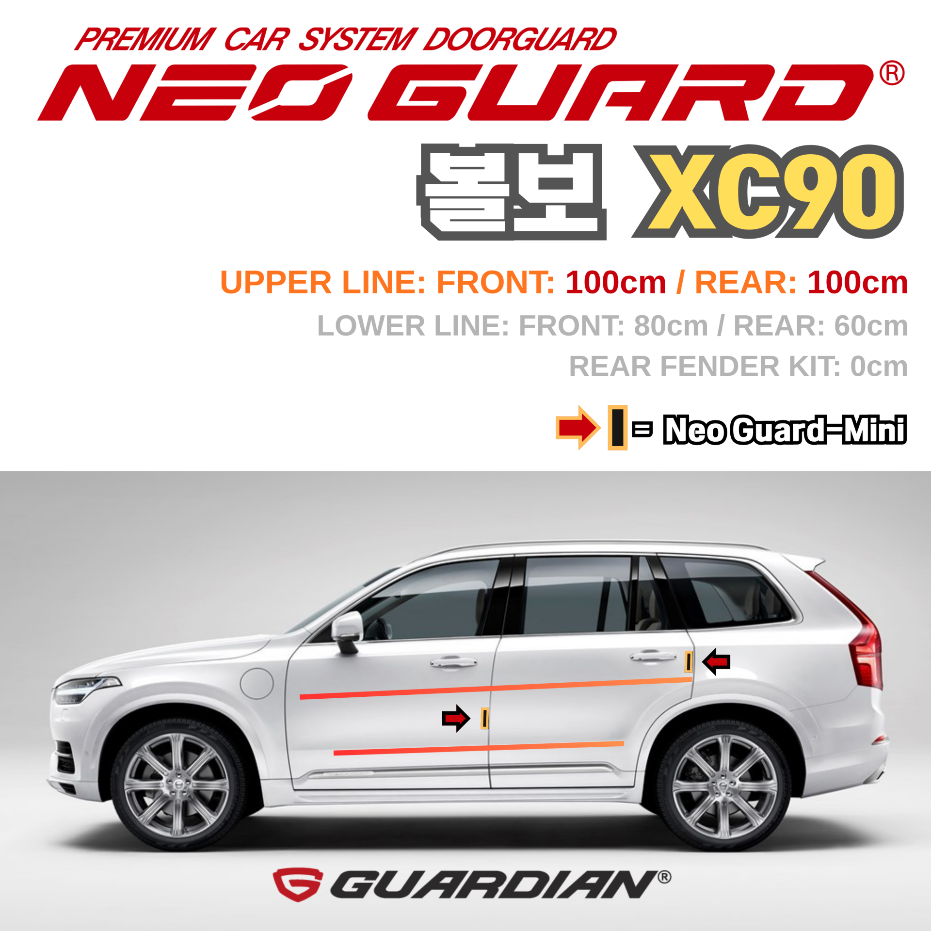 (좌/우 한 대분 세트) 볼보 XC90전용 차량용 도어가드 문콕방지가드 네오가드