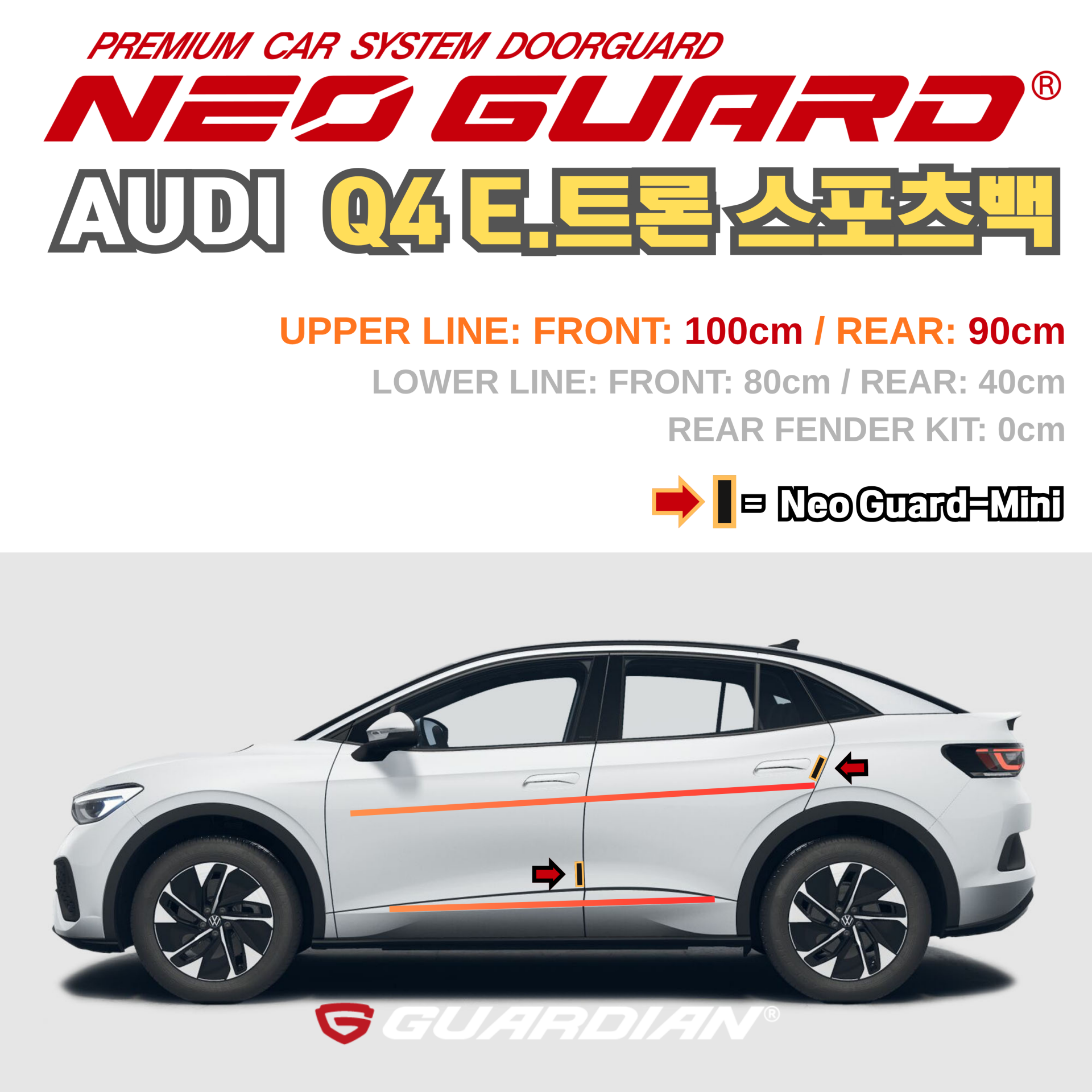 (좌/우 한 대분 세트) 아우디 Q4 e-트론 스포츠백전용 차량용 도어가드 문콕방지가드 네오가드